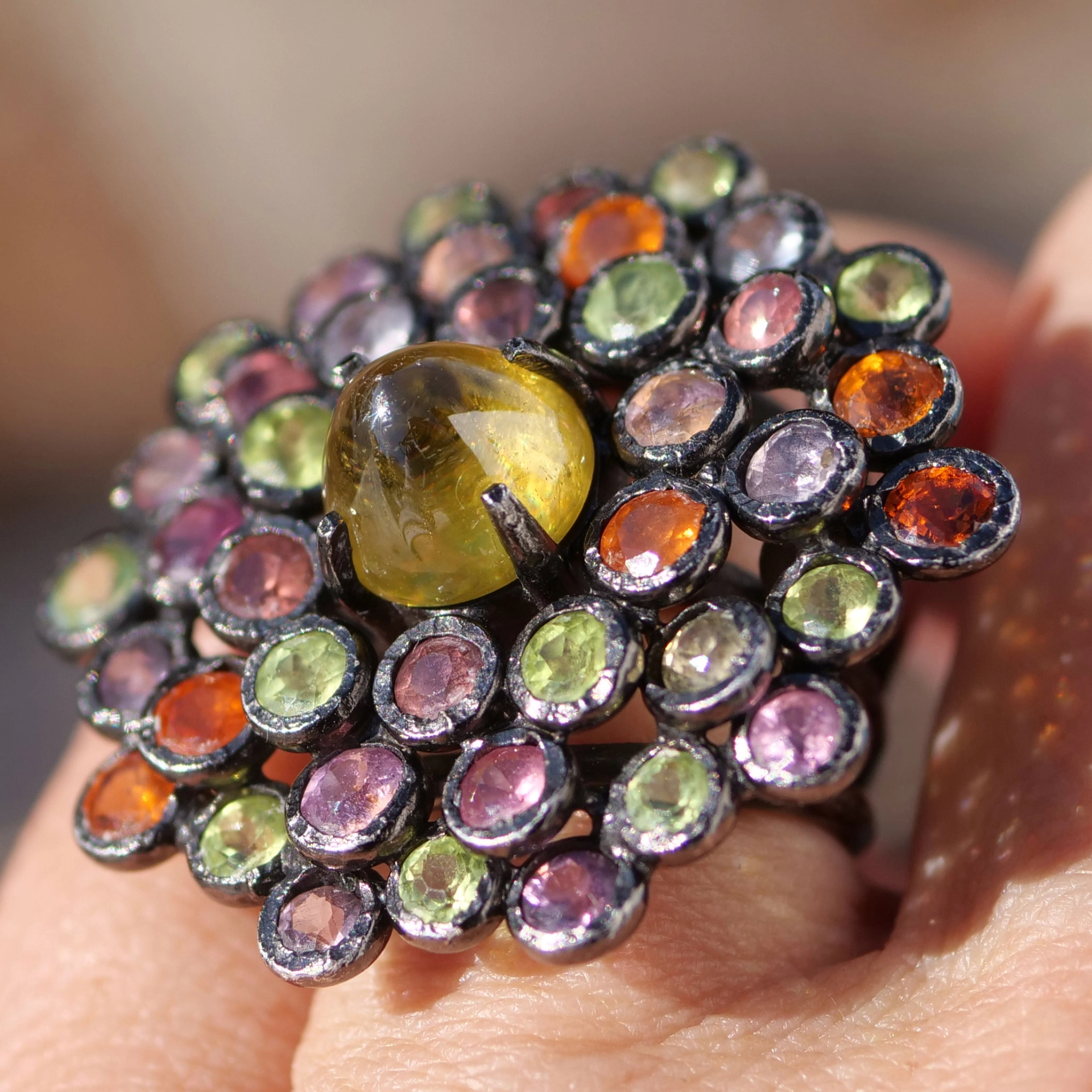 Spinel Ring in amazing Colors...total 35 carat...Silver handcrafted Ring
