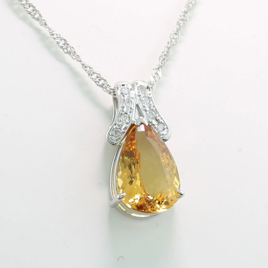 Imperial Topas Brillant Anhänger mit Kette 900er Platin 5.19 ct 0.08 ct