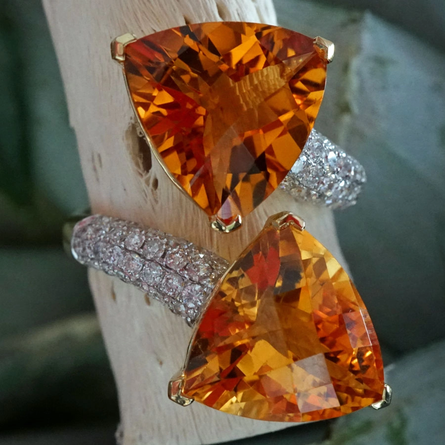 Citrine Trapezoids Brilliant Ring 18 Yellow Gold 11.6 ct