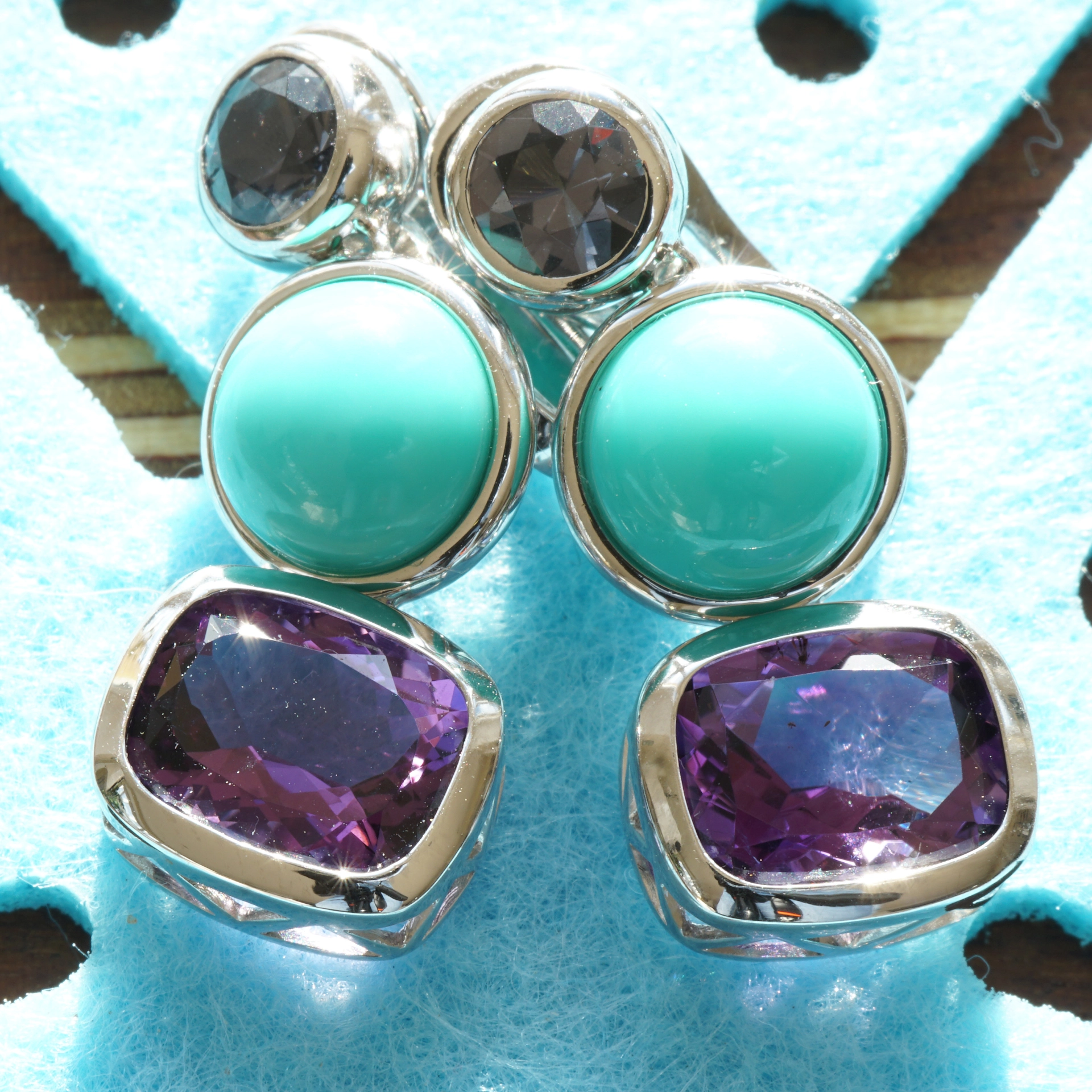 Spinell Türkis Amethyst Ohrstecker Clip 750er Weissgold 10.90 ct great colors
