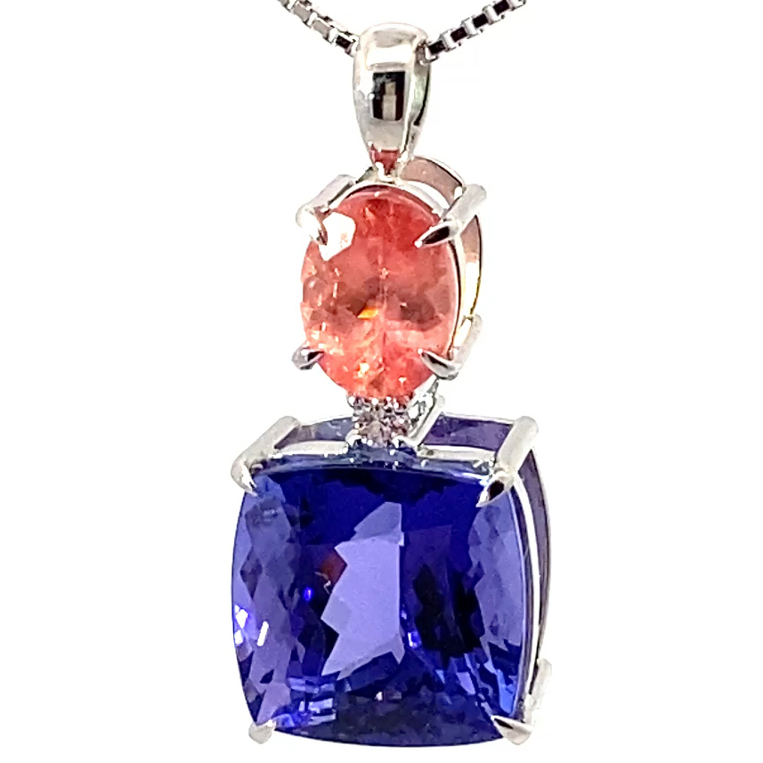COLORWONDER Tanzanite Rhodochrosite Pendant w. Chain 10.6 and 1.84 ct AAA+ 900 Platinum