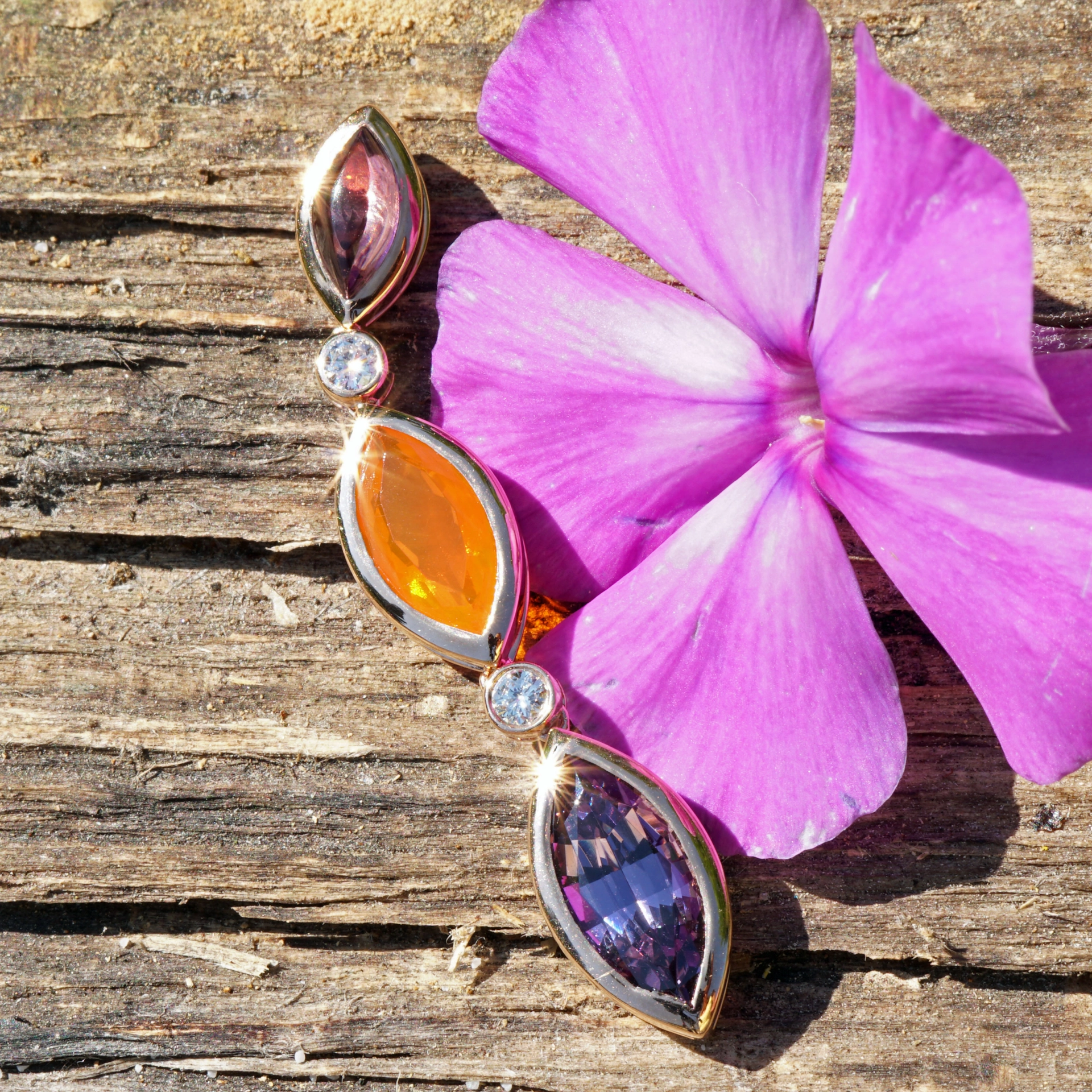 Spinel fire opal amethyst pendant 750 rose gold with brilliants..Hallelujah