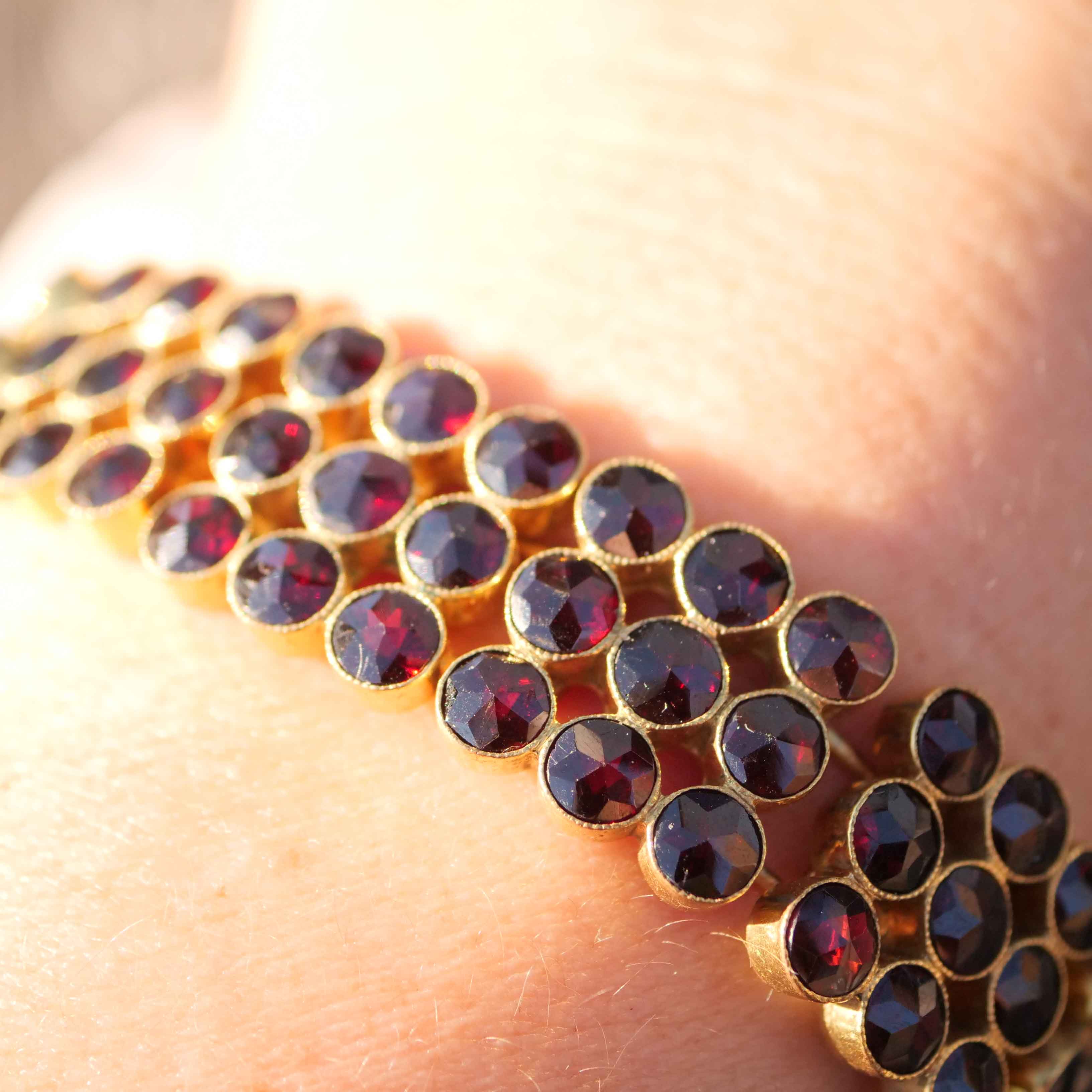 Bohemian Garnet Bracelet Silver goldplated 1900 hallmarked RF