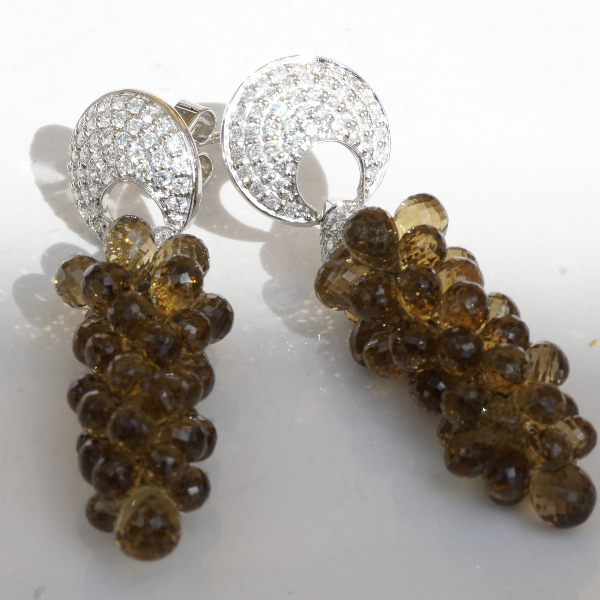 Diamond Smokey Quartz Earrings 18 kt Whitegold...exciting in the Shape of Grapes