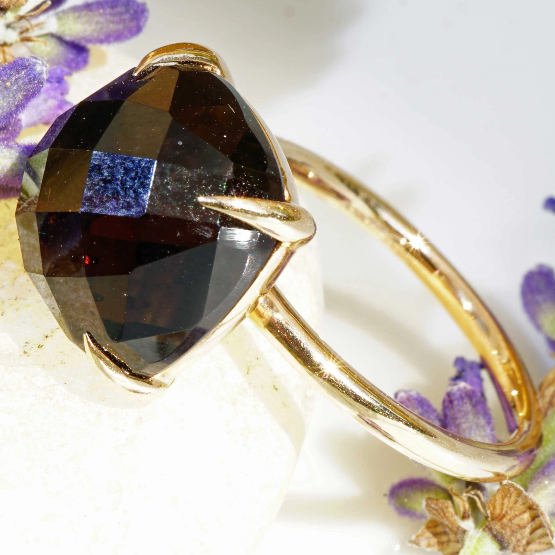 Smoky Quartz Ring 12x12 mm 18kt Rosegold..perfect Combination Ring