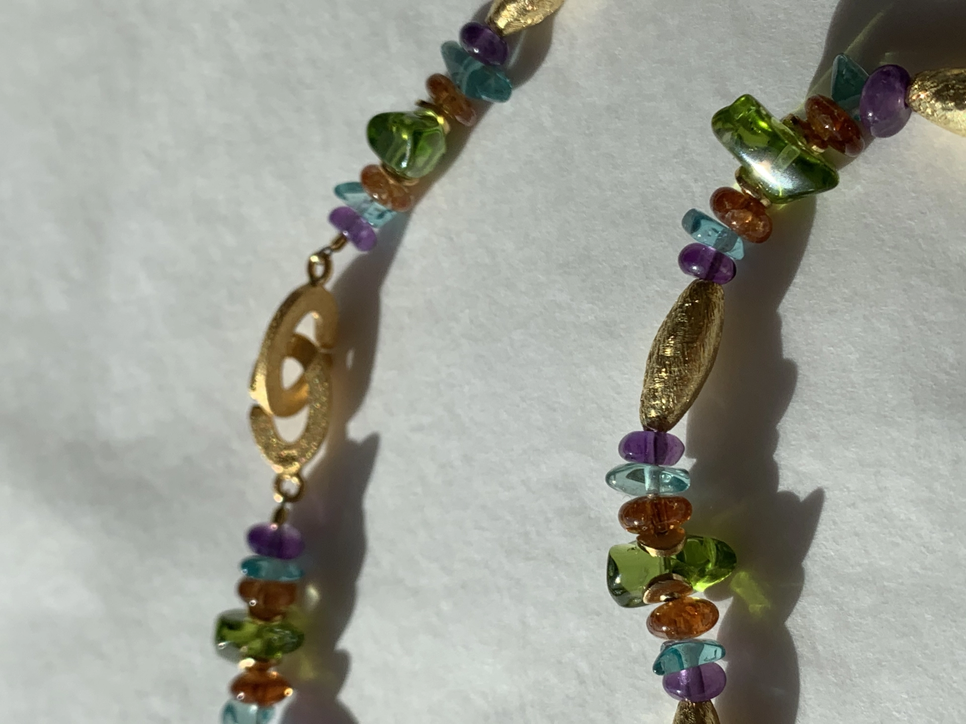Farbstein Collier Peridot Amethyst Topas Citrin Silber vergoldet 48,5 cm aufregend bunt