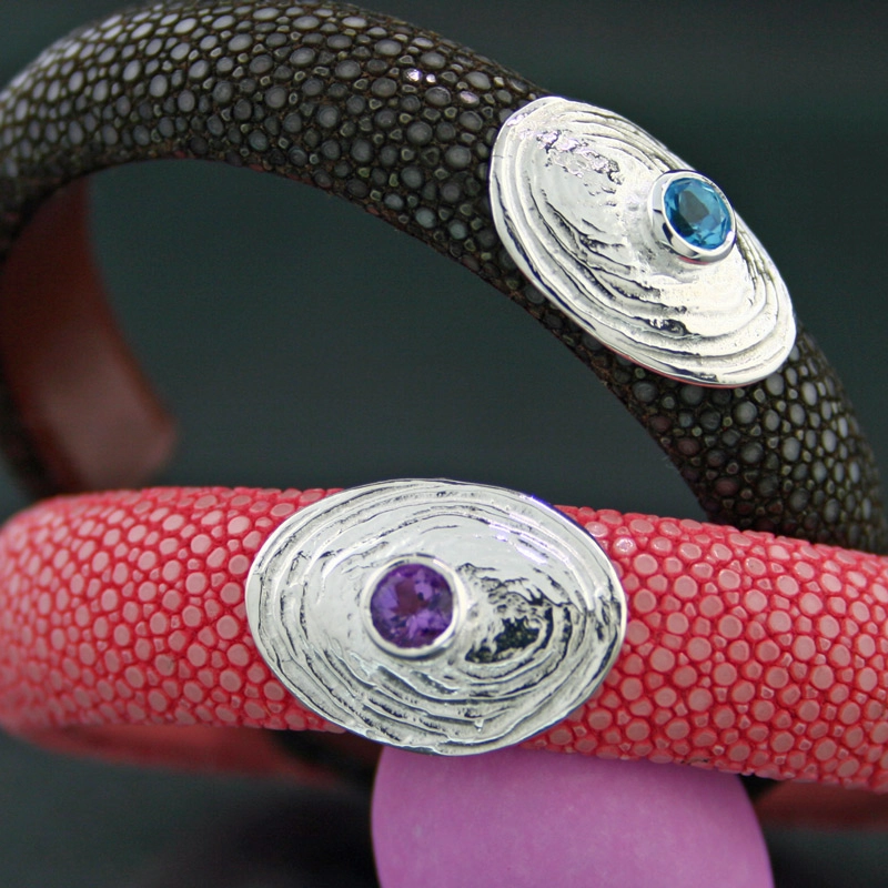 Topas-Rochenleder-Armreif, 925/-Silber