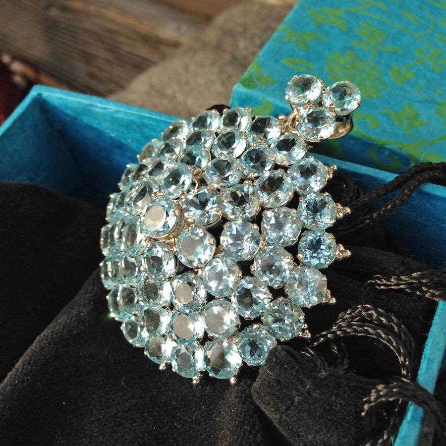 Topas-Brosch/Anhänger, Rosette, Silber