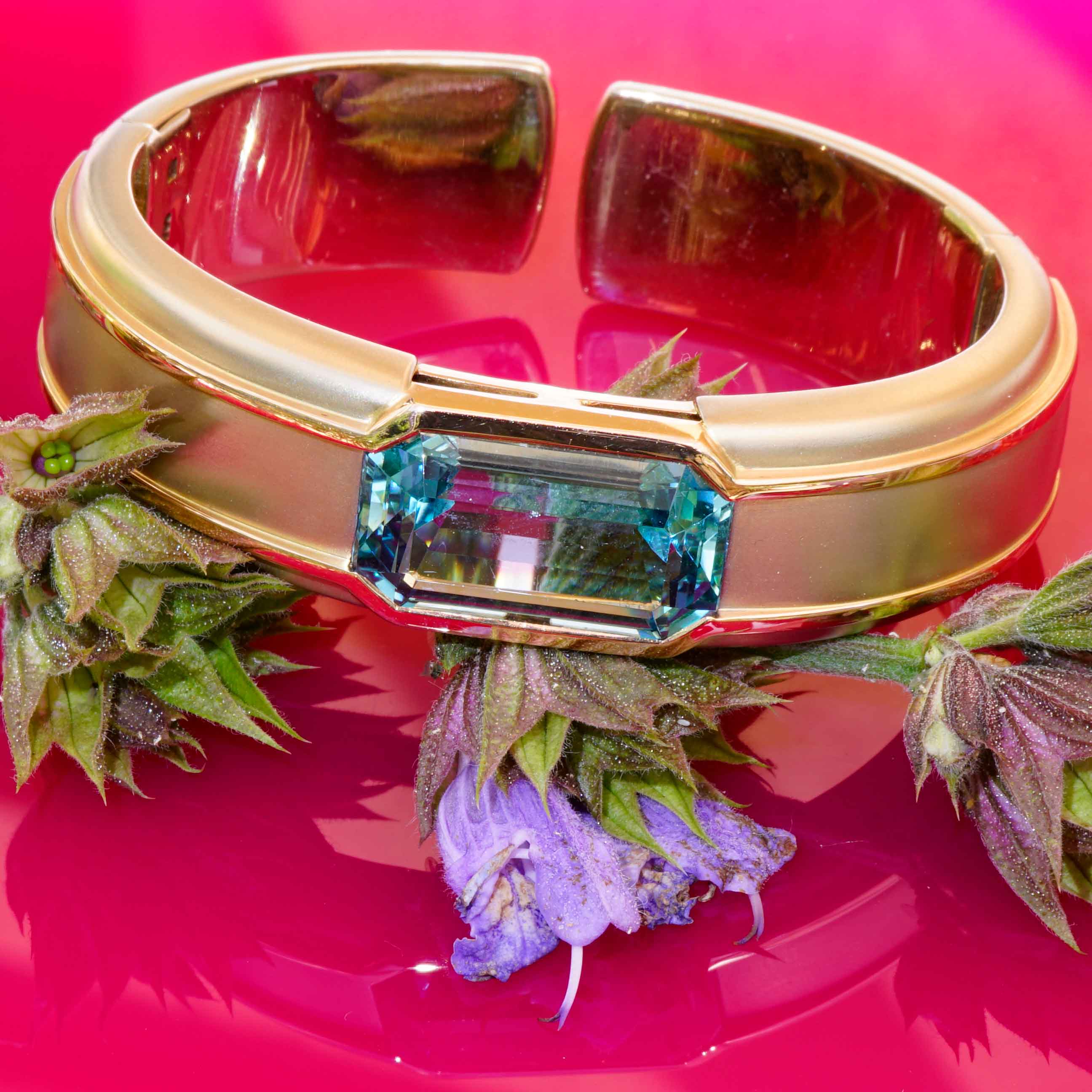 Hemmerle Munich Aquamarin Bracelet and Ring 750er Gold Platinum 16 and 5  ct Santa Maria