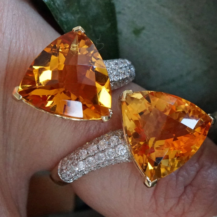 Citrine Trapezoids Brilliant Ring 18 Yellow Gold 11.6 ct