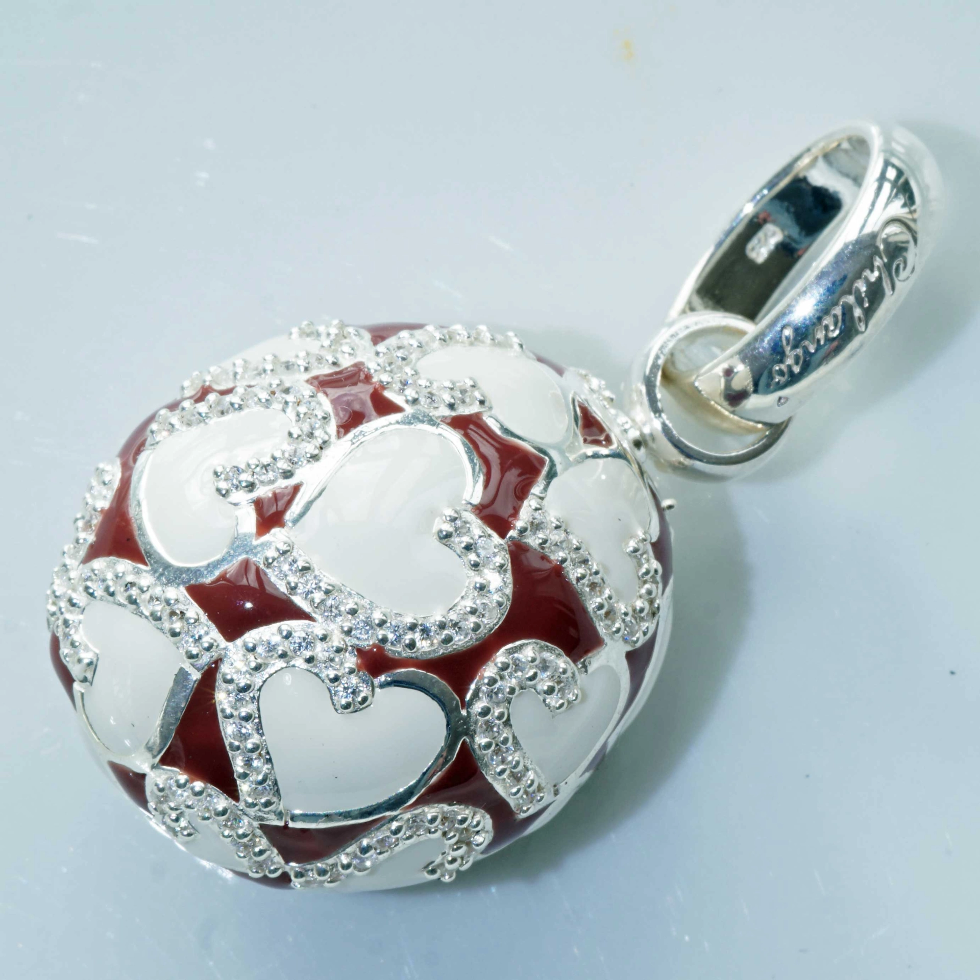 Chilango Pendant Faberge Style Heart red-brown 925 Silver Enamel