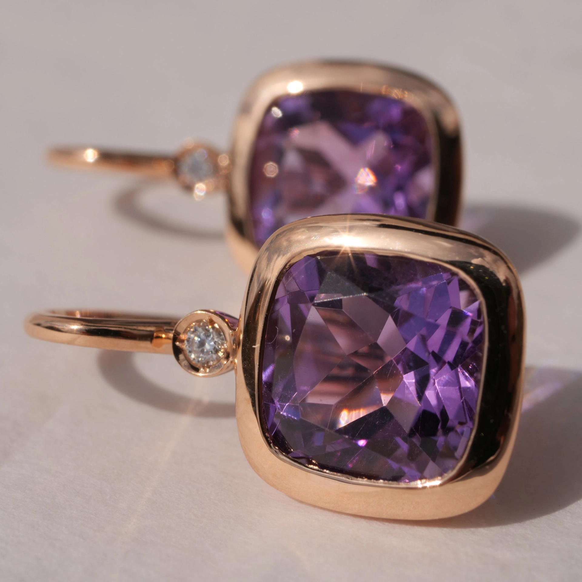 Earring with Amethyst and Diamonds...modern Setting...High End italian Jewelery 