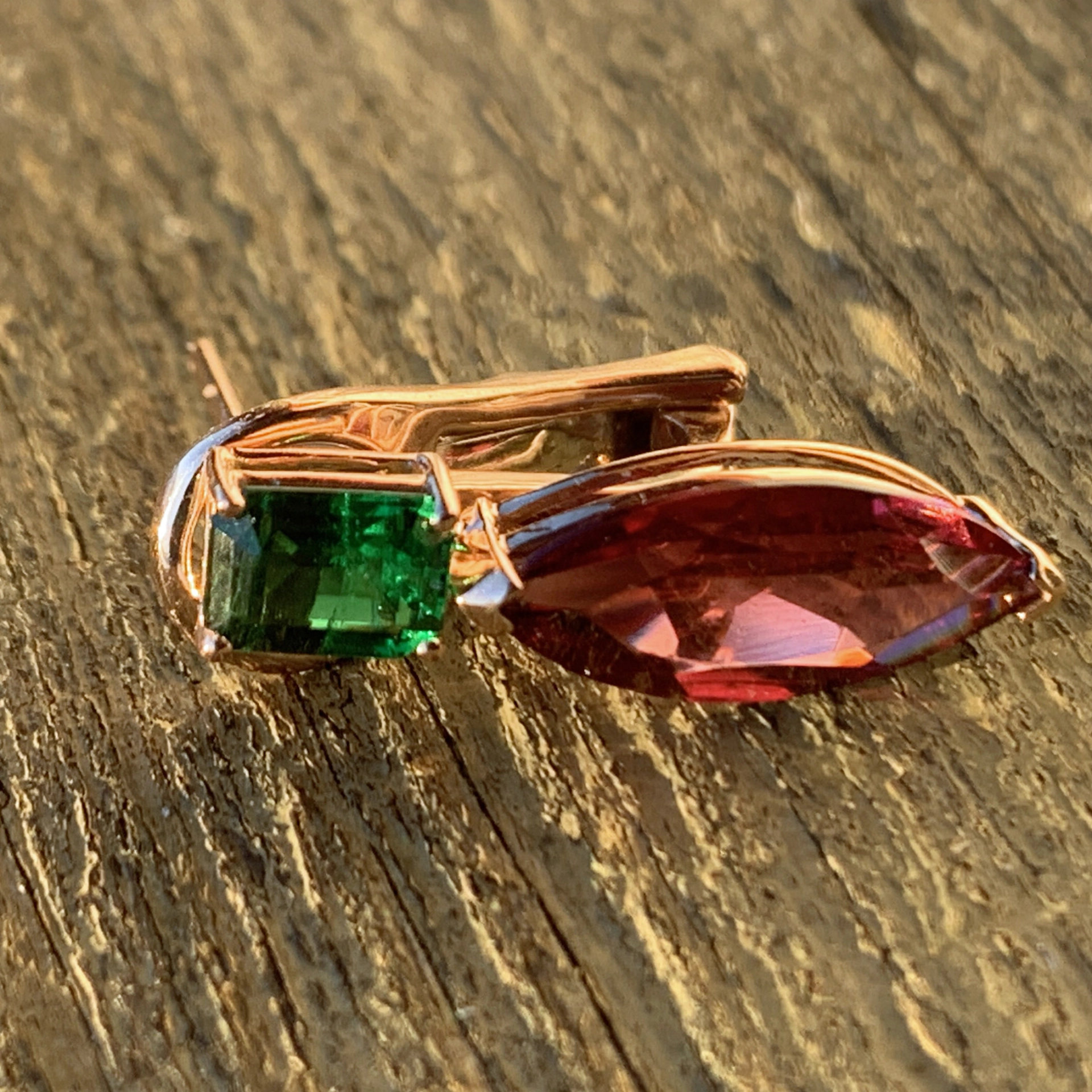 Tsavorith Rhodolith Ohrhänger m. Stecker 750er Rosegold 4.82 ct 1.22 ct...DRAGONIA