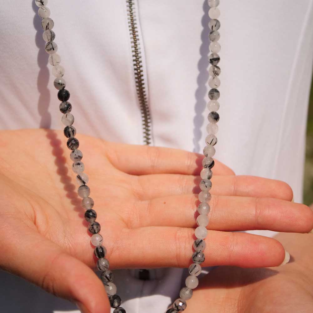 Chilango Rutilated Quartz Agate Necklace in 100 cm Length with Great Striped Agate Pendant 925 Silver
