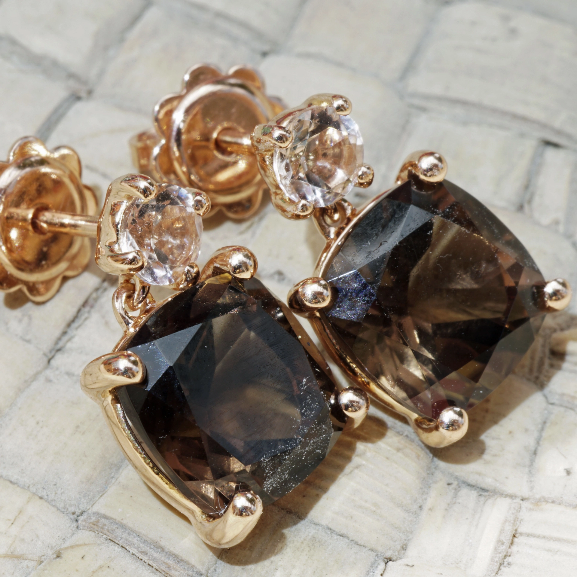Brown Smokeyquartz and Morganite....ideal Kombination with Rosegold