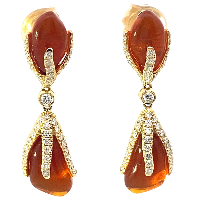Fireopal Brilliant Earrings 18 kt Yellow Gold...abstract Design sooo stunning 