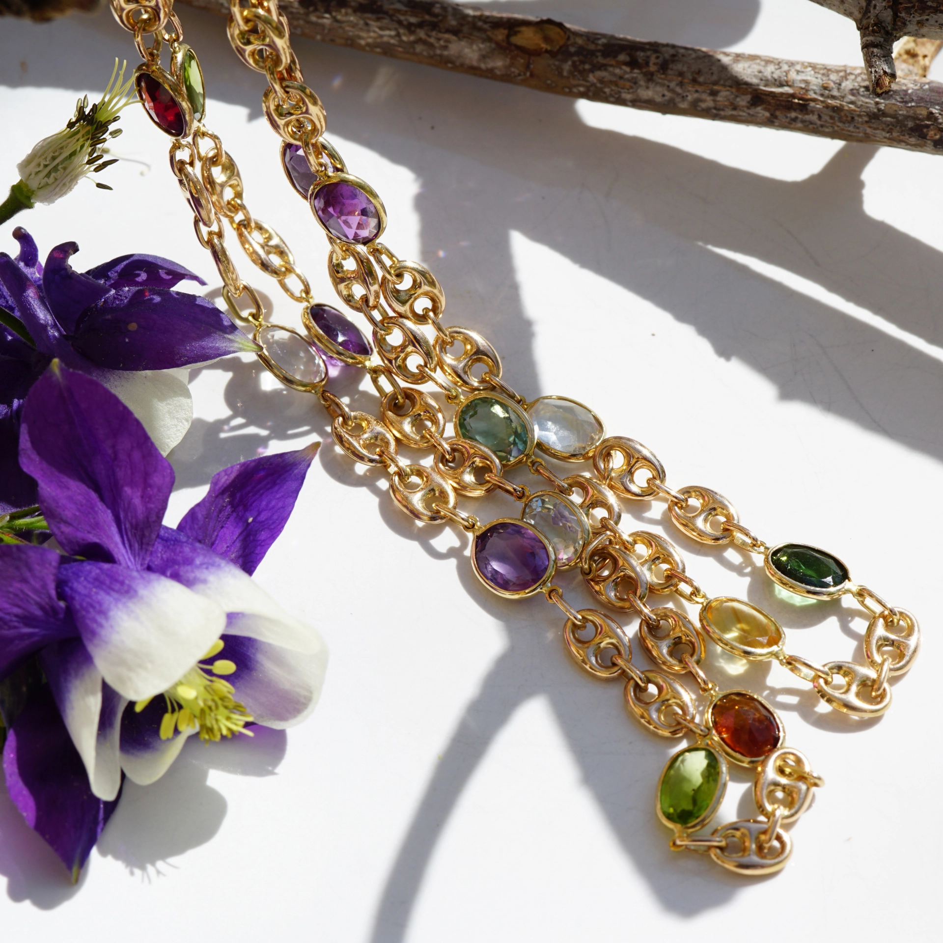 Gem Necklace Fantasy 14 kt Gold 65 cm