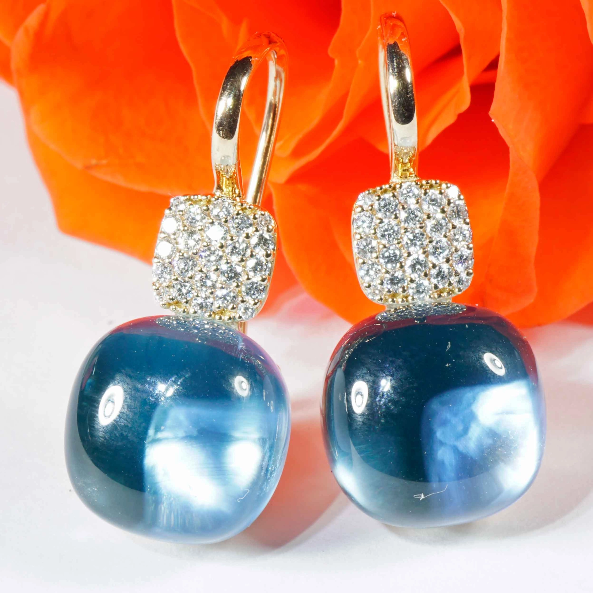 Bluetopaz Brilliant Earrings 18 kt Rose Gold...modern Design so stunning 