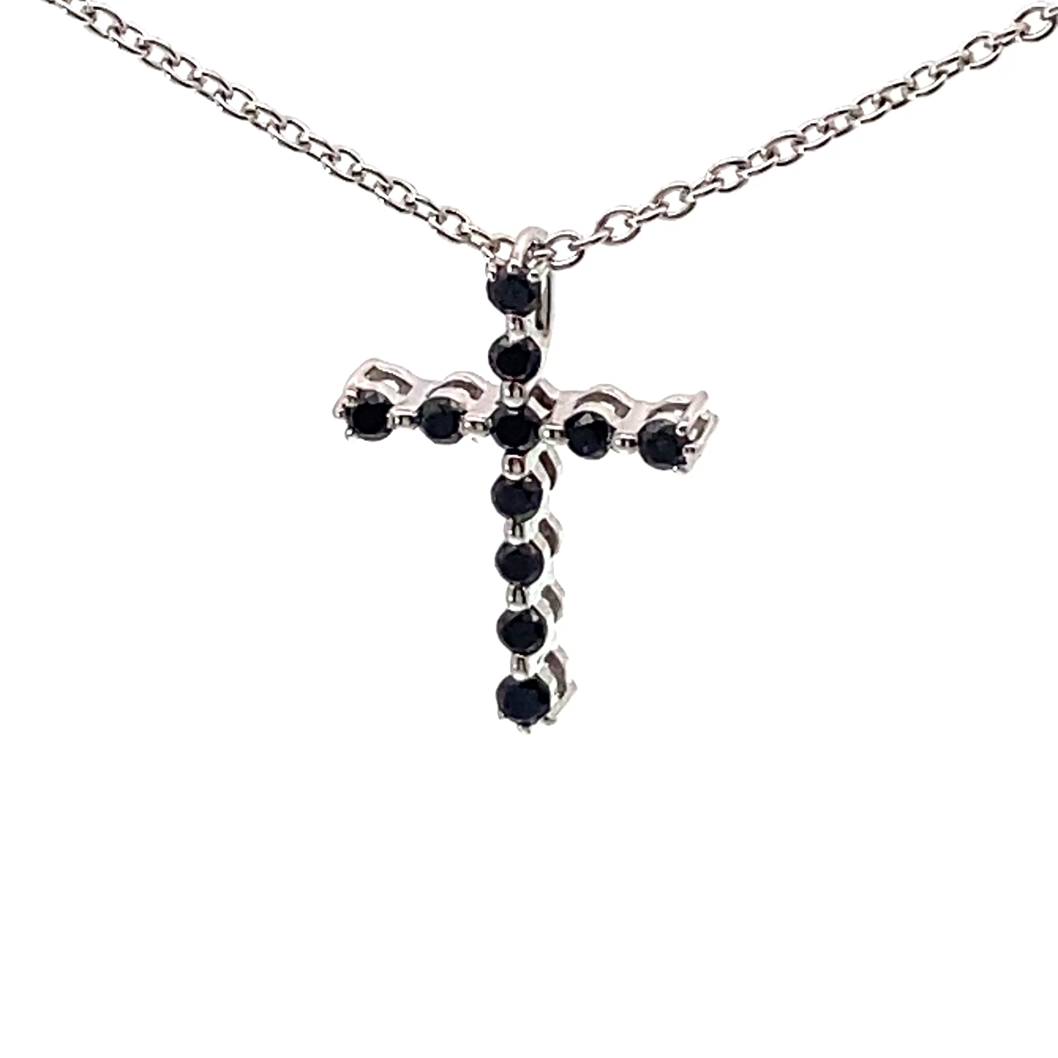 Black Diamond Brilliant Cross Pendant 0.15 ct 18 kt White Gold 