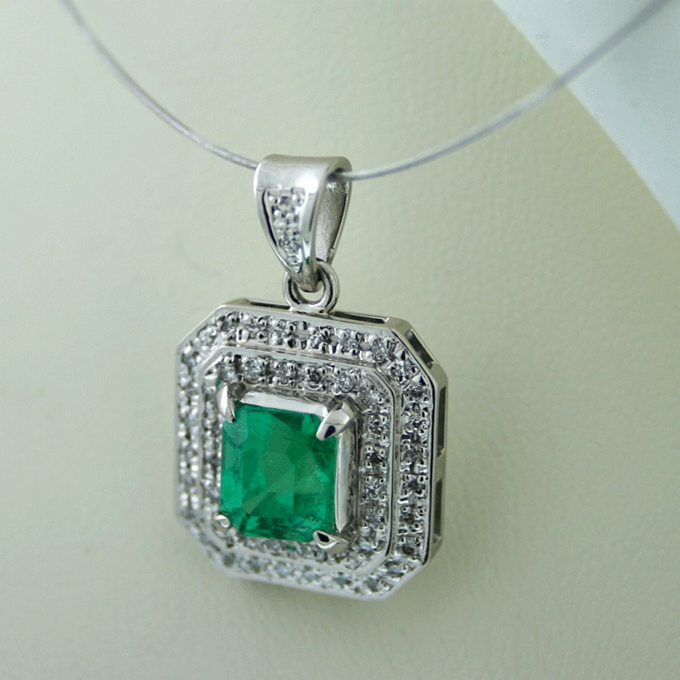 Brillant-Smaragd-Anhänger, 900/-Platin
