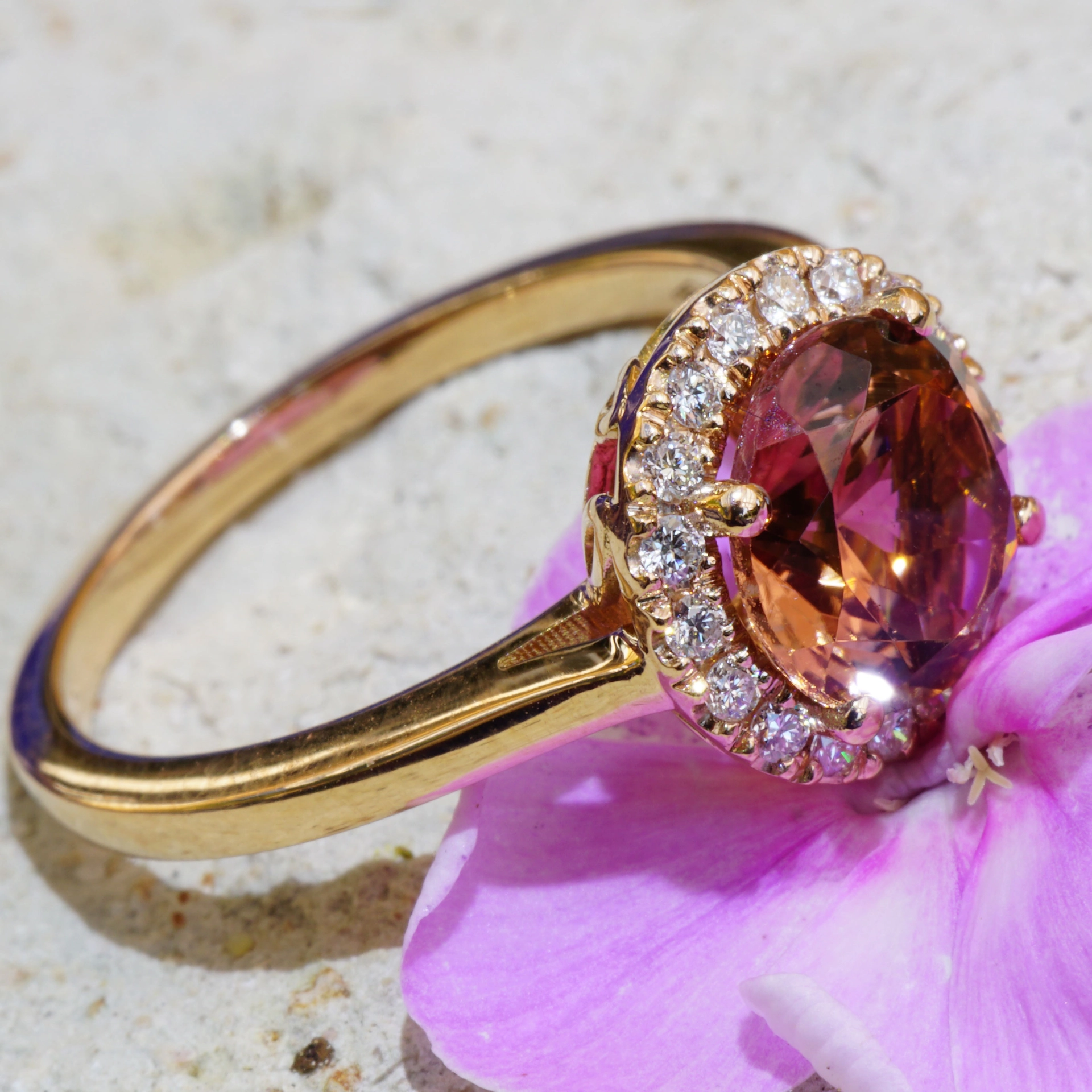 Turmalin Ring 18 kt Rosegold made in Valenza Springcolors