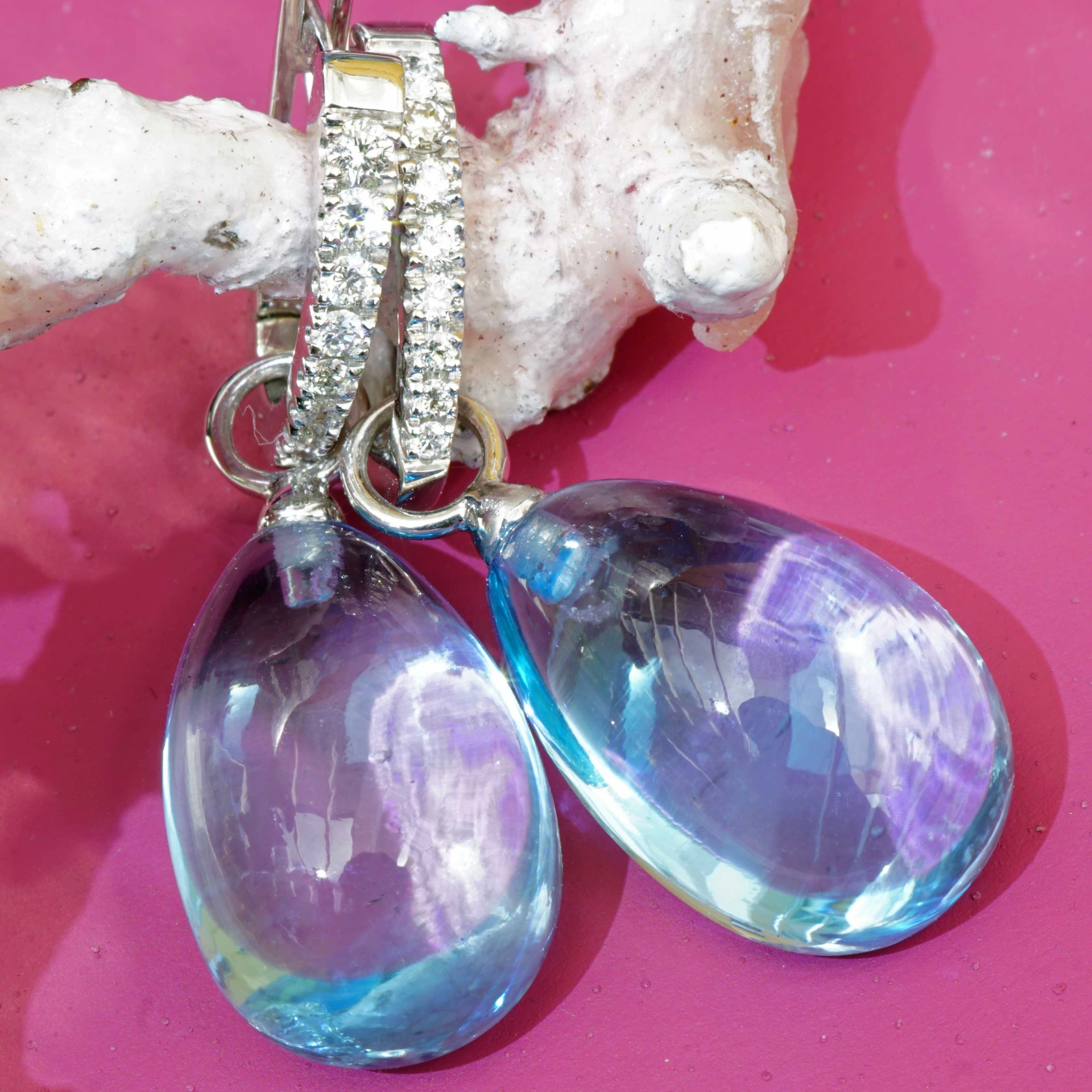 Swiss Blue Color Topaz and Brilliants 18 kt White Gold...a miracle Combination