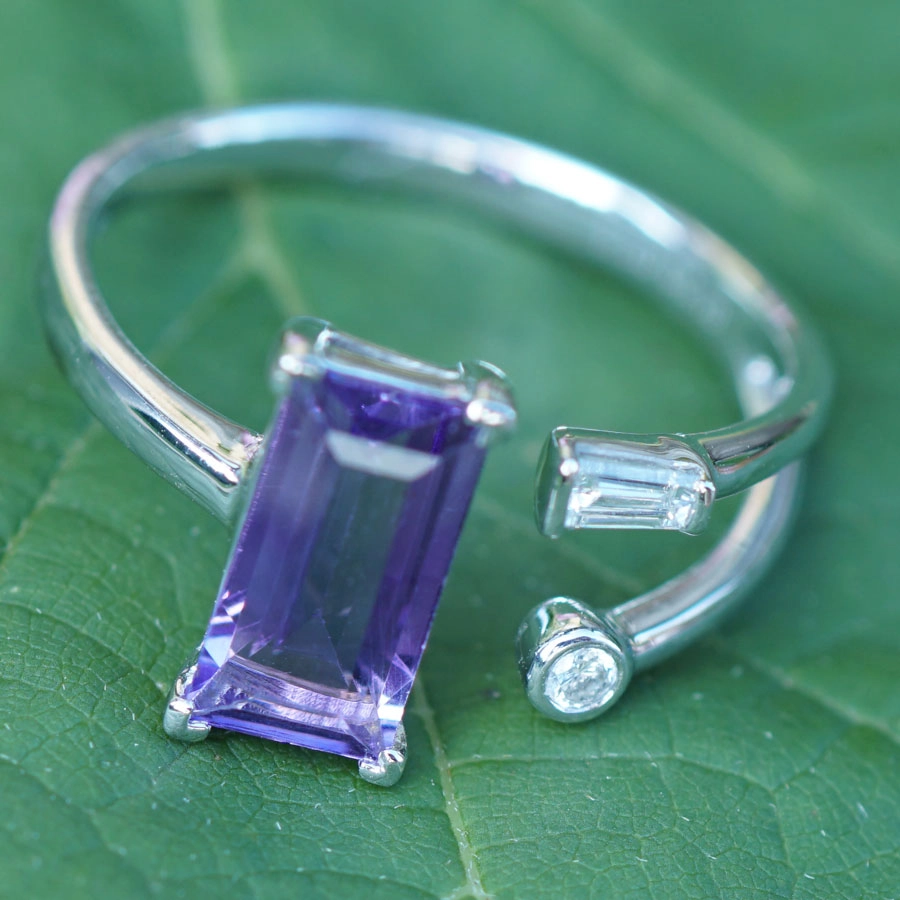 Amethyst Brillant Ring 750er Weissgold Elfenzart