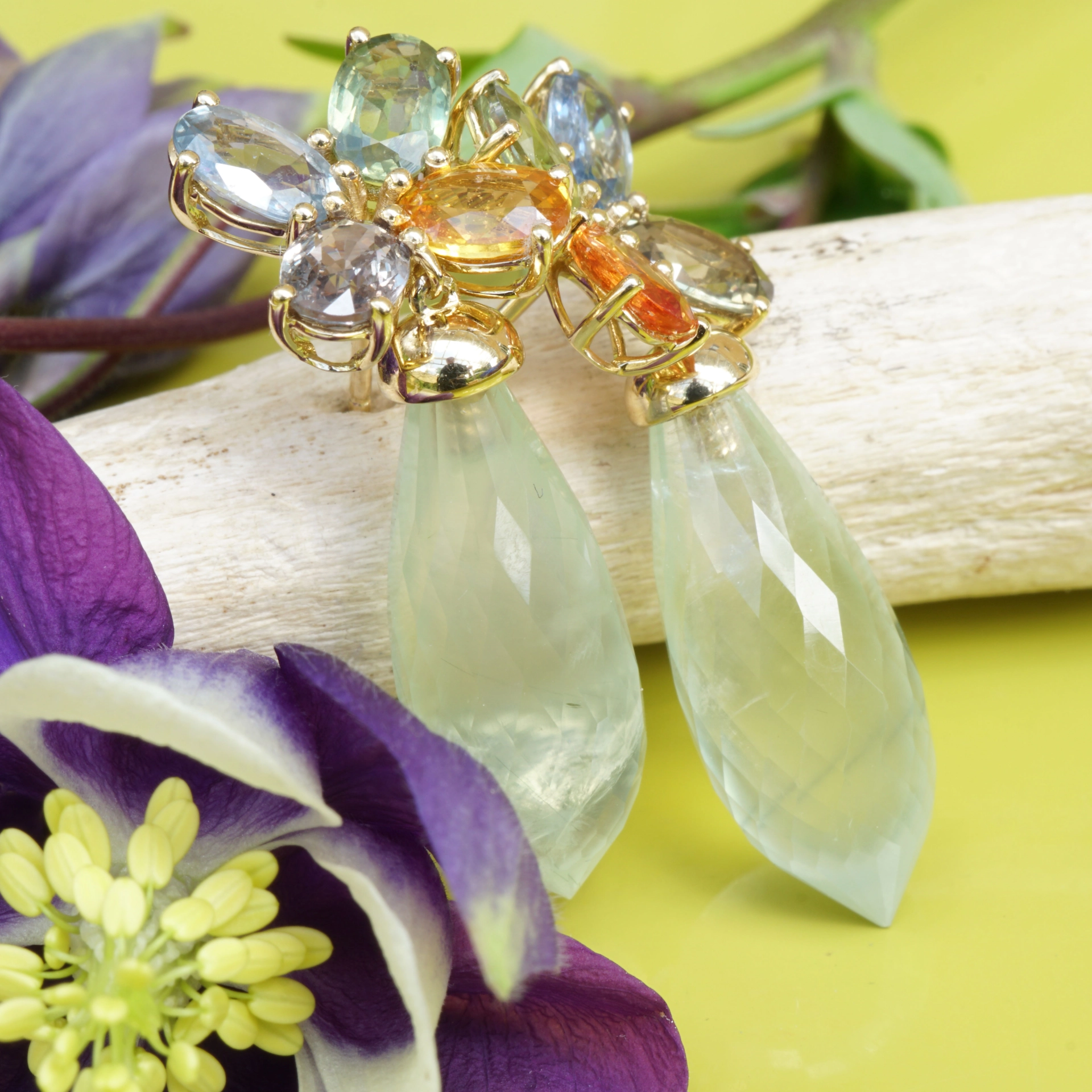 Ohrstecker Saphir bunt Prehnit 750er Gelbgold GREAT WE CELEBRATE COLORS-