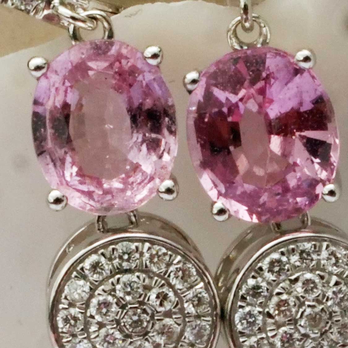 Spinel Brilliant Mother of Pearl Earrings 750 White Gold 0.47 ct TW VS Mine Tajikistan 2.15 ct Great Pink