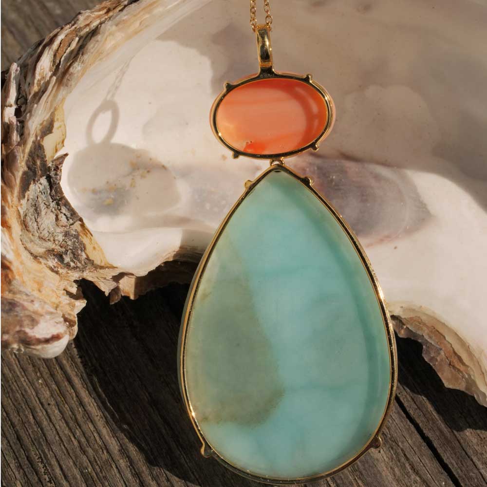 XL Larimar Coral Pendant 105 ct 9 ct in 585 Yellow Gold...has the Potential to become a favorite Piece