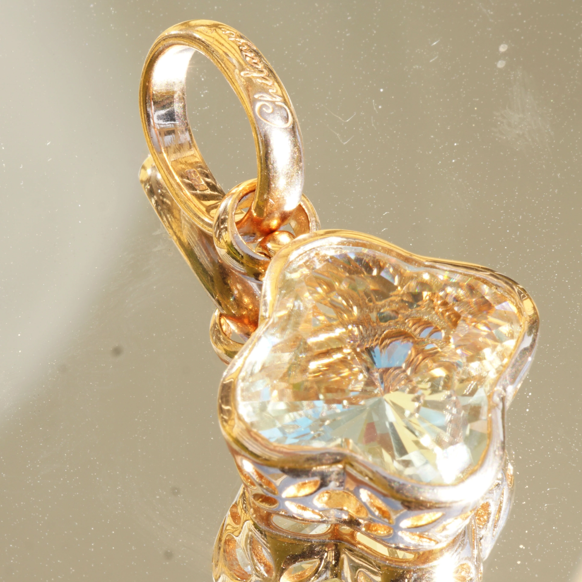 Chilango Anhänger Green Amethyst Flower Diamond Cut 925er Silber Rosegold Plated