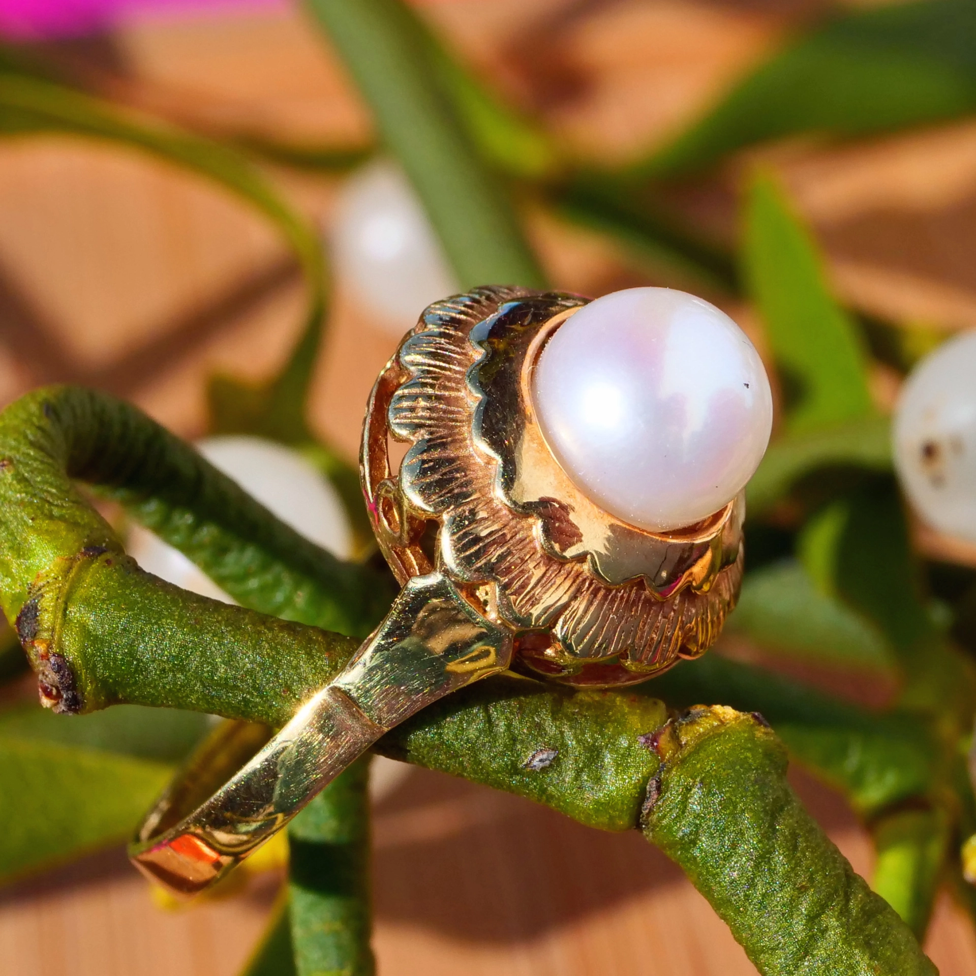 Vintage Ring 14 kt Yellowgold with Akoya Pearl