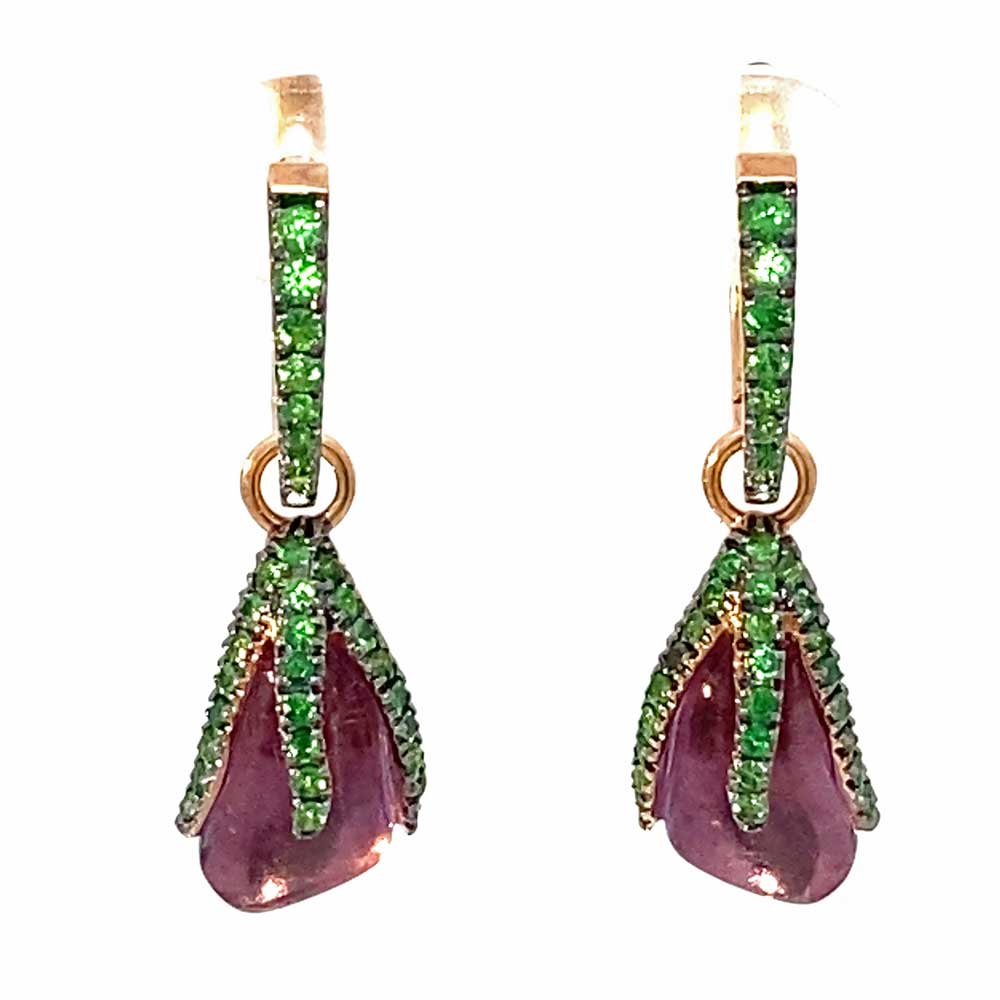Amethyst Tsavorith Dangle Earrings 750 Rose Gold Fancy Special 5.5 ct 0.79 ct