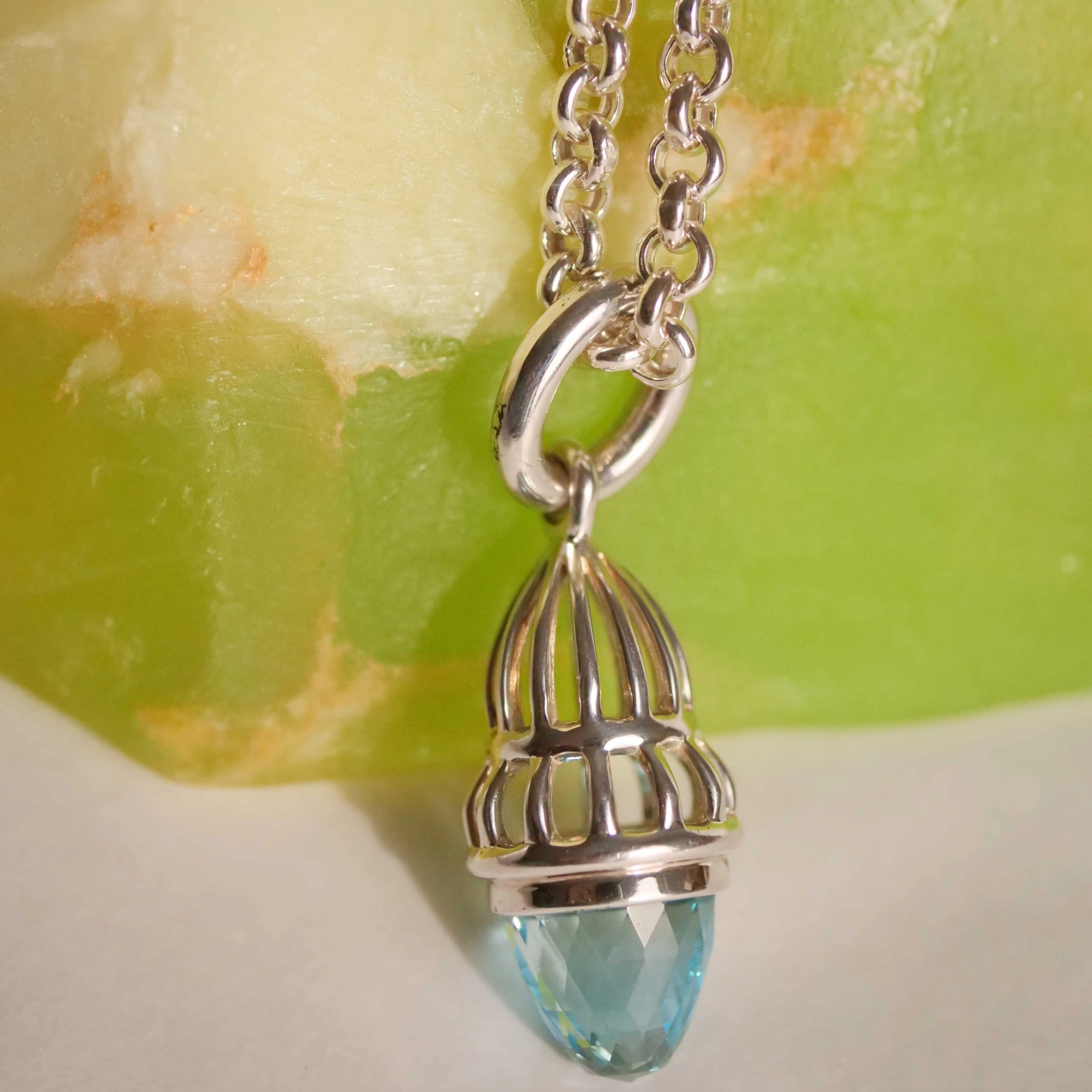 Pendant Fairytale 2 with fine Sky Blue Topaz in a special Cut 925 Silver