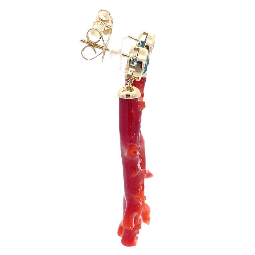 Coral Branch Blue Zircon Earrings 585 Yellow Gold... Immerse yourself in the world of the seas 2.35 ct 20 ct