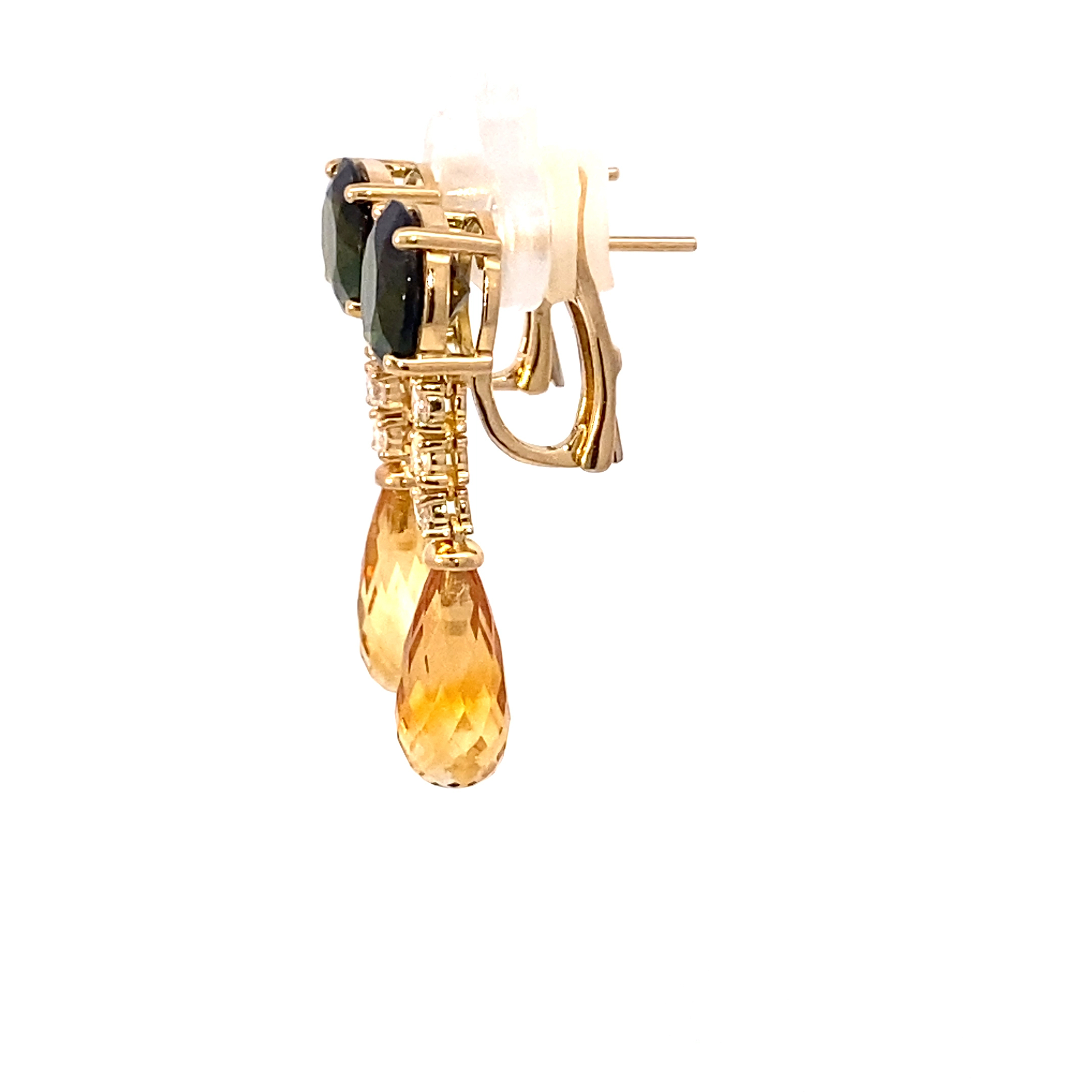 Tourmaline Citrine Brilliant Earrings 750 Yellow Gold Summer Festival mood