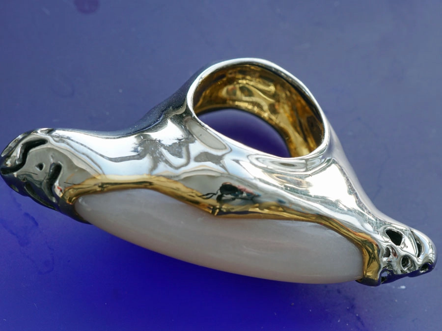 MOONSTONE ring 59 x 20 mm unique XXL Ring to fall in love Silver goldplated