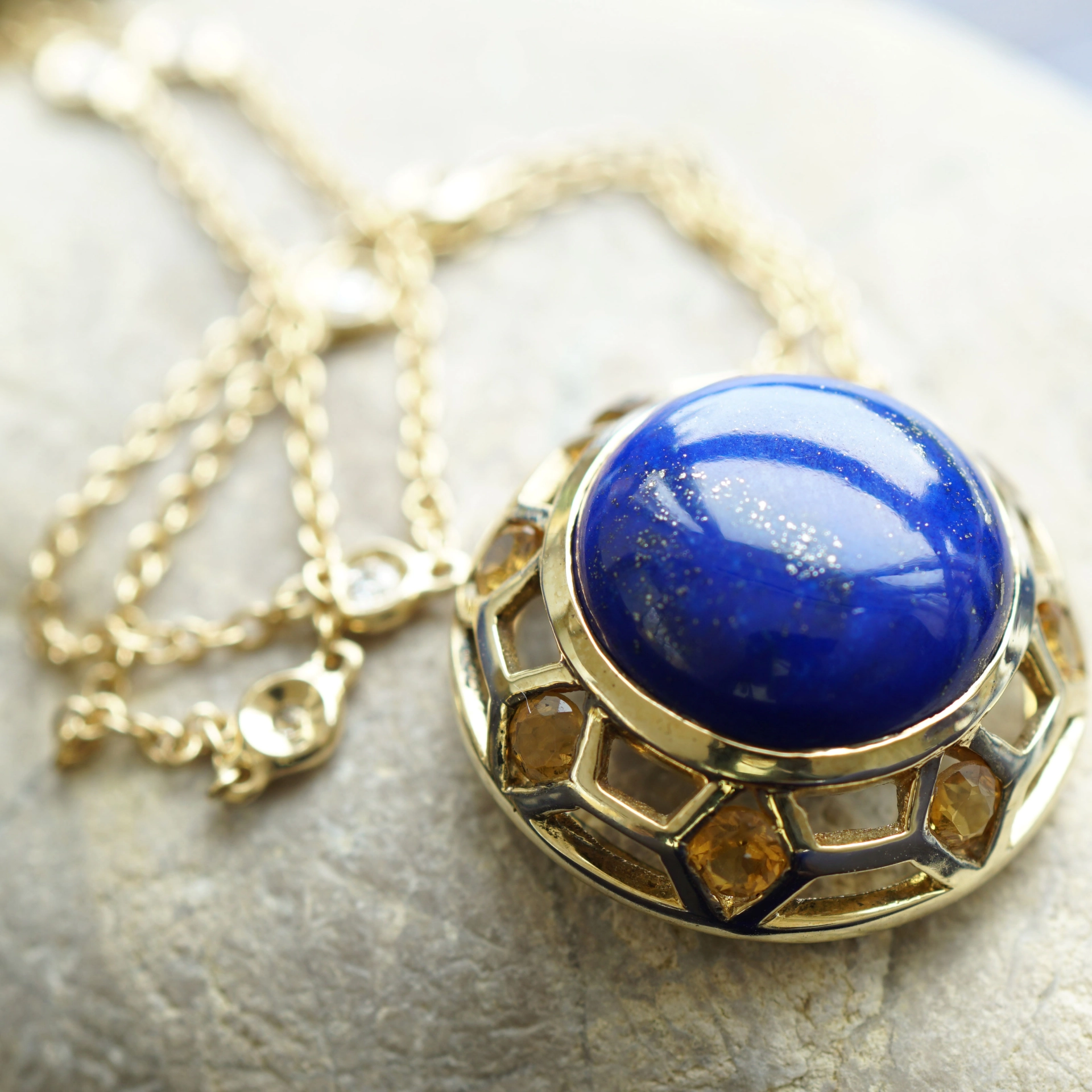 Citrine Lapis Lazuli Necklace with Diamonds....fashionabe Style