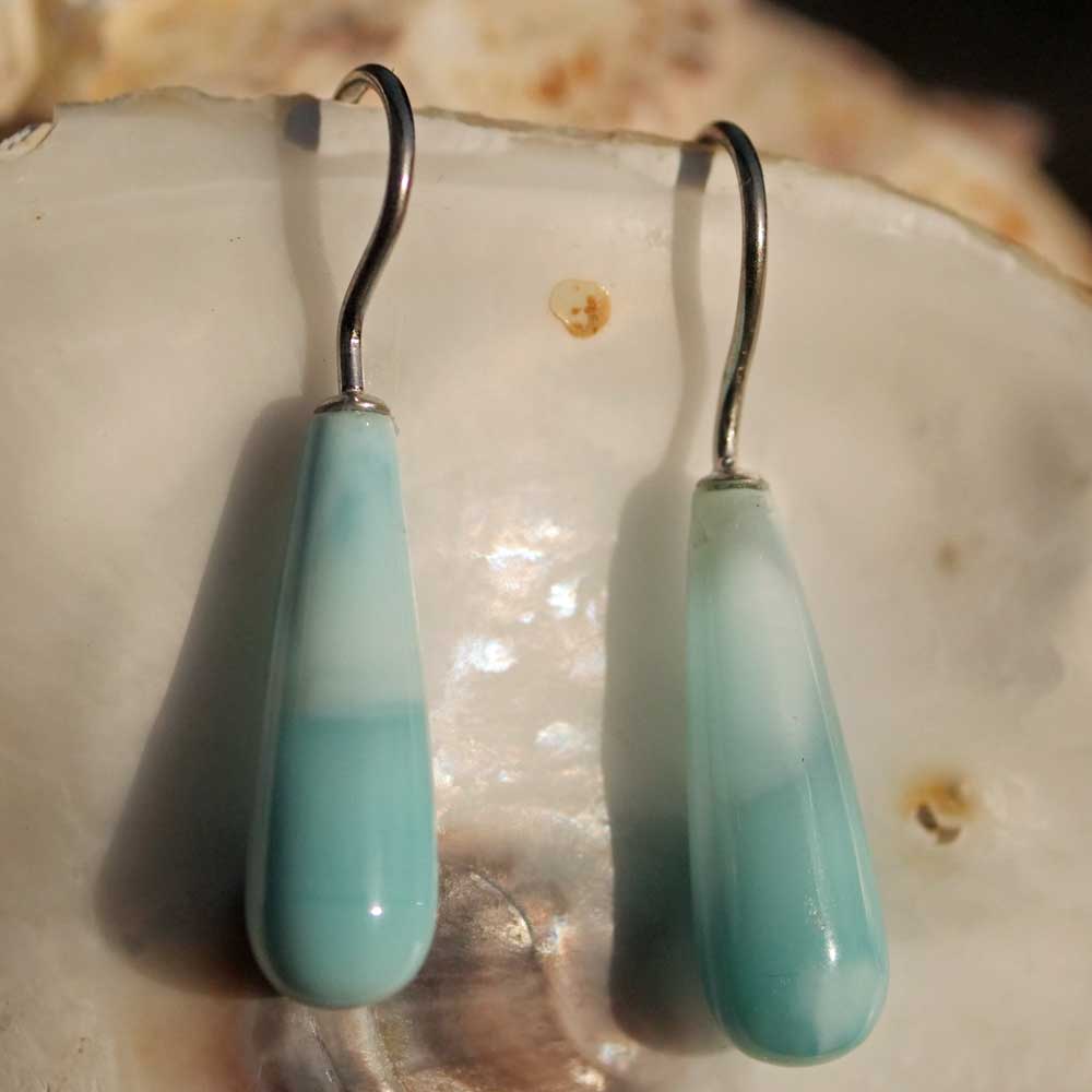 Larimar Pampel earrings with large ear hooks, 585 gold rhodium plated, 36.5 x 7 mm