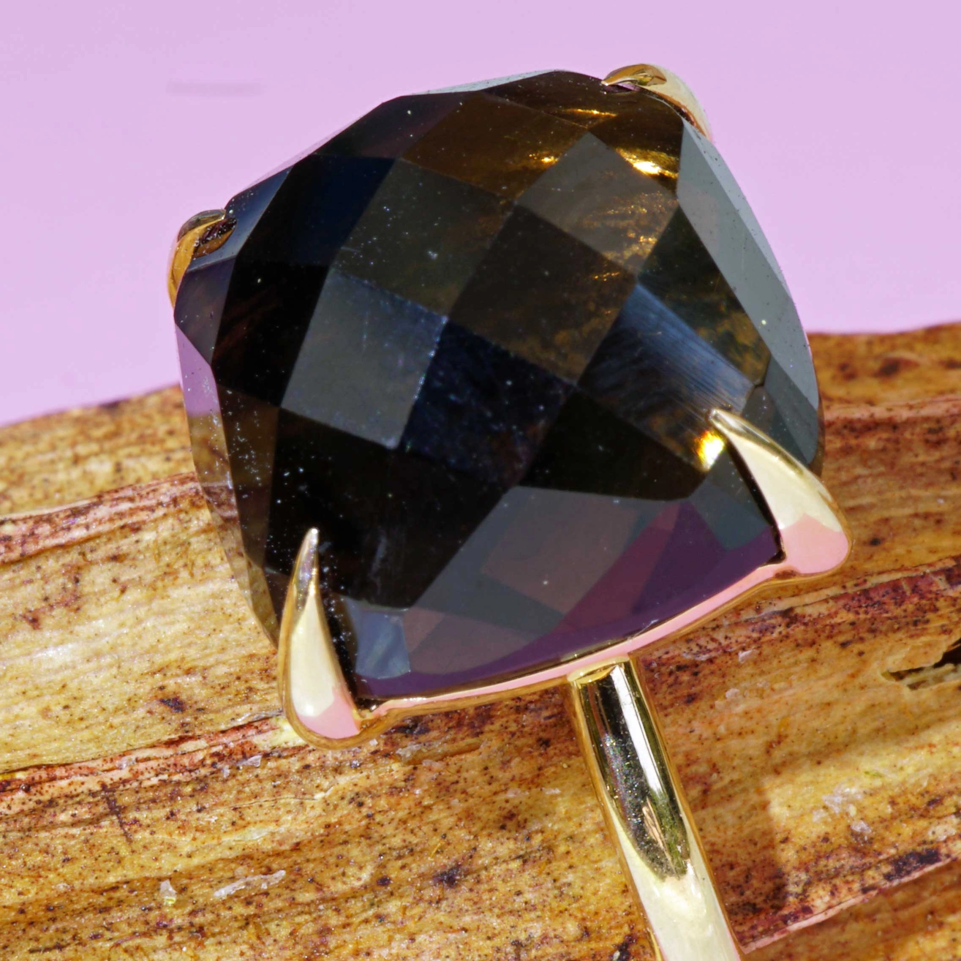 Smoky Quartz Ring 12x12 mm 18kt Rosegold..perfect Combination Ring