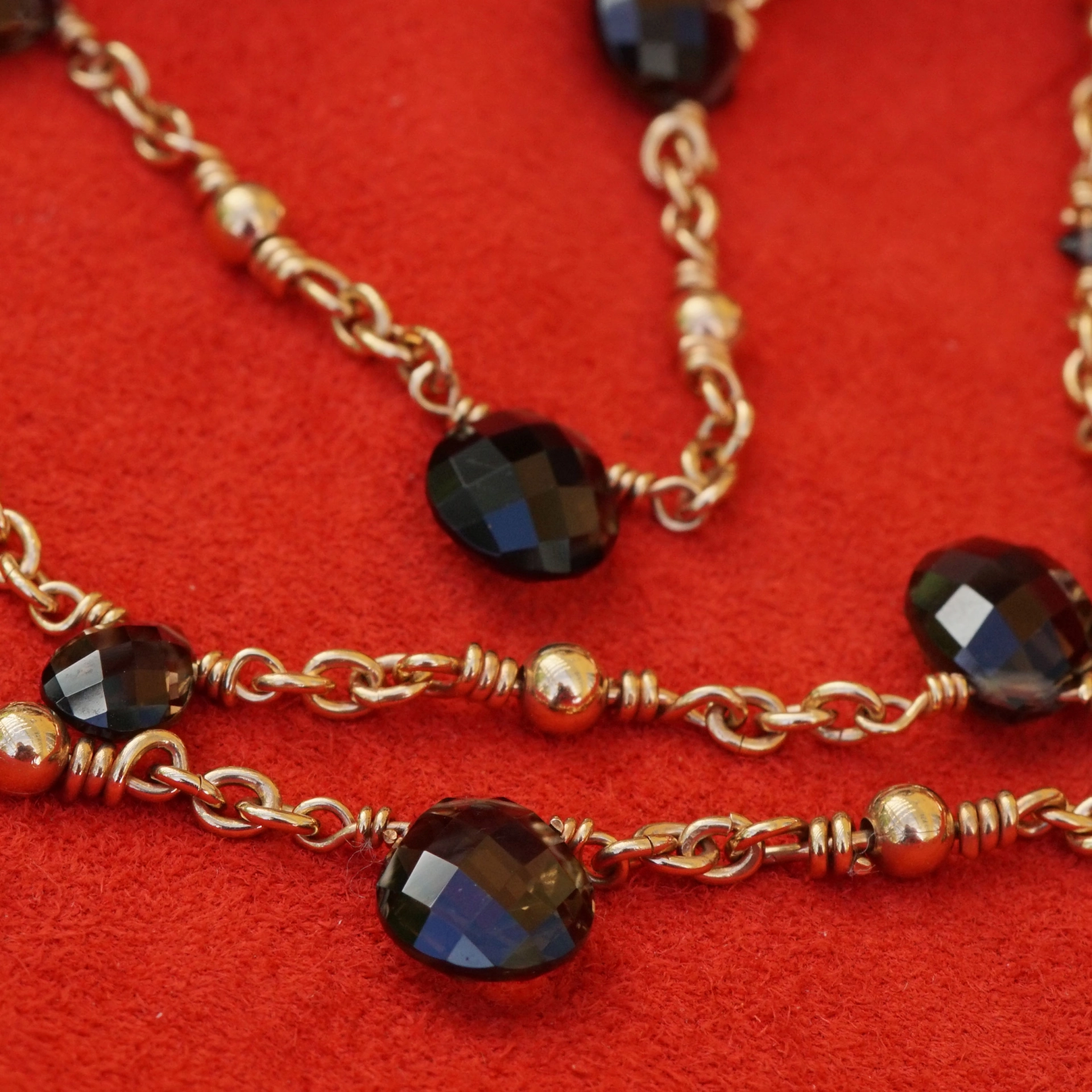 Original Chilango Kette Smoky Quarz dreireihig 54 cm 925er Silber rosegold plated