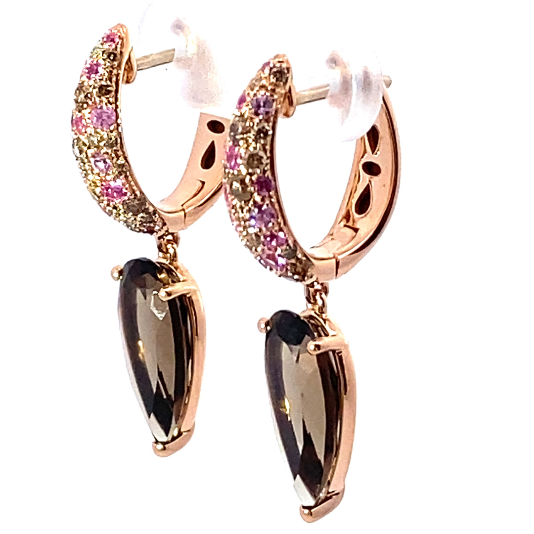 Sapphire Smoky Quartz Brilliant Earrings 750 Rose Gold... noble combination.. Pink and Mocha 6 ct 0.51 ct