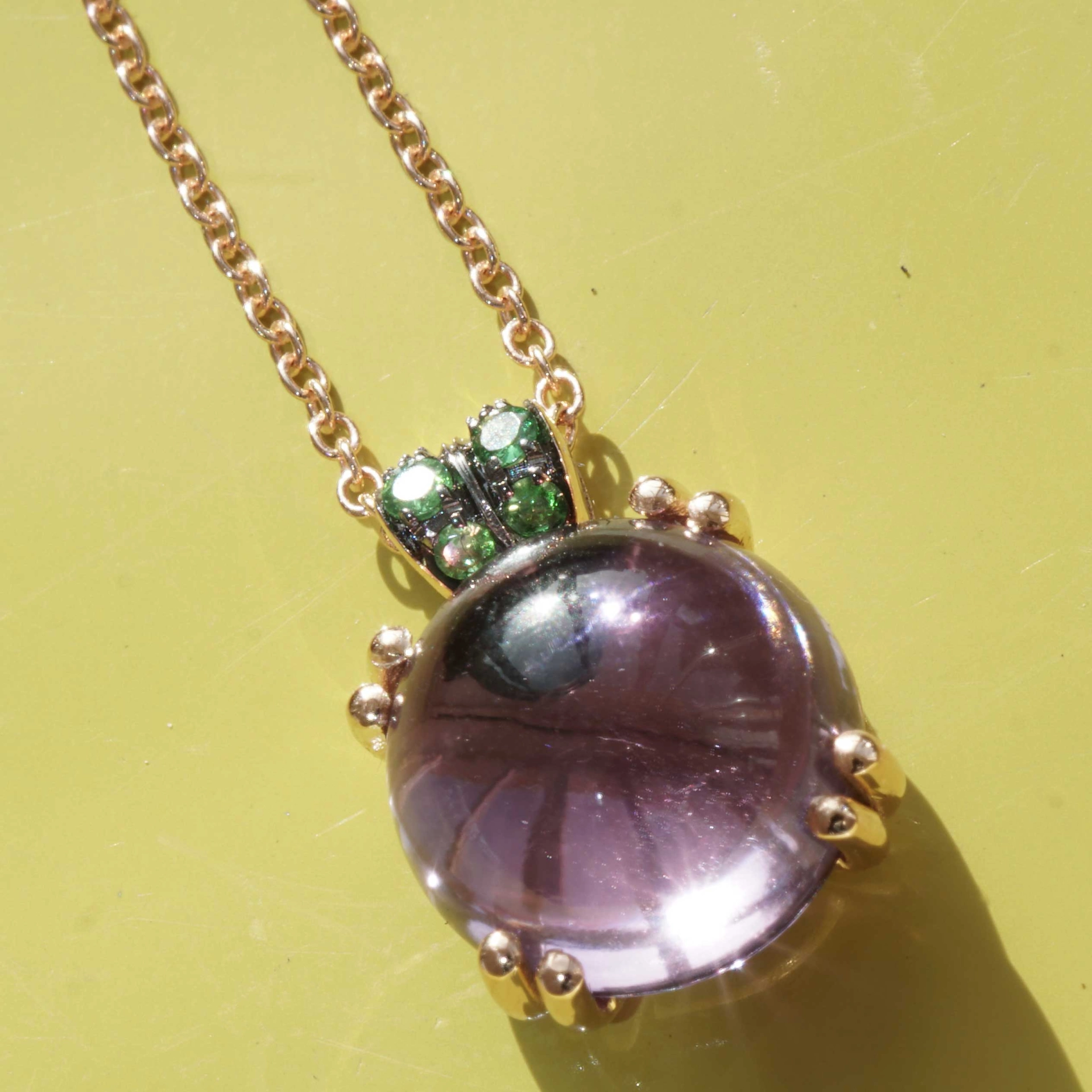 Amethyst Tsavorith Necklace 18 kt Rose Gold.sweet Bubbles..round Gemstone