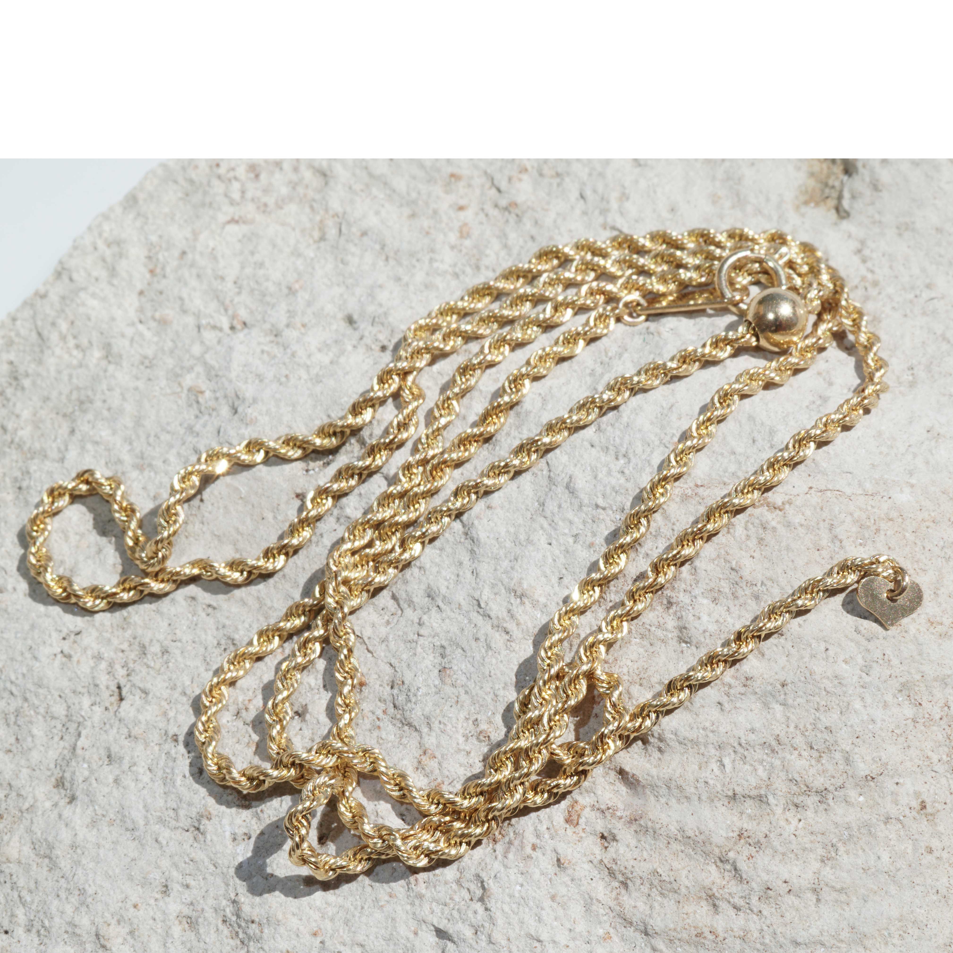 Kordelkette 750er Gelbgold 4 Gramm mit verschiebbaren Federring Verschluss 62 cm Länge