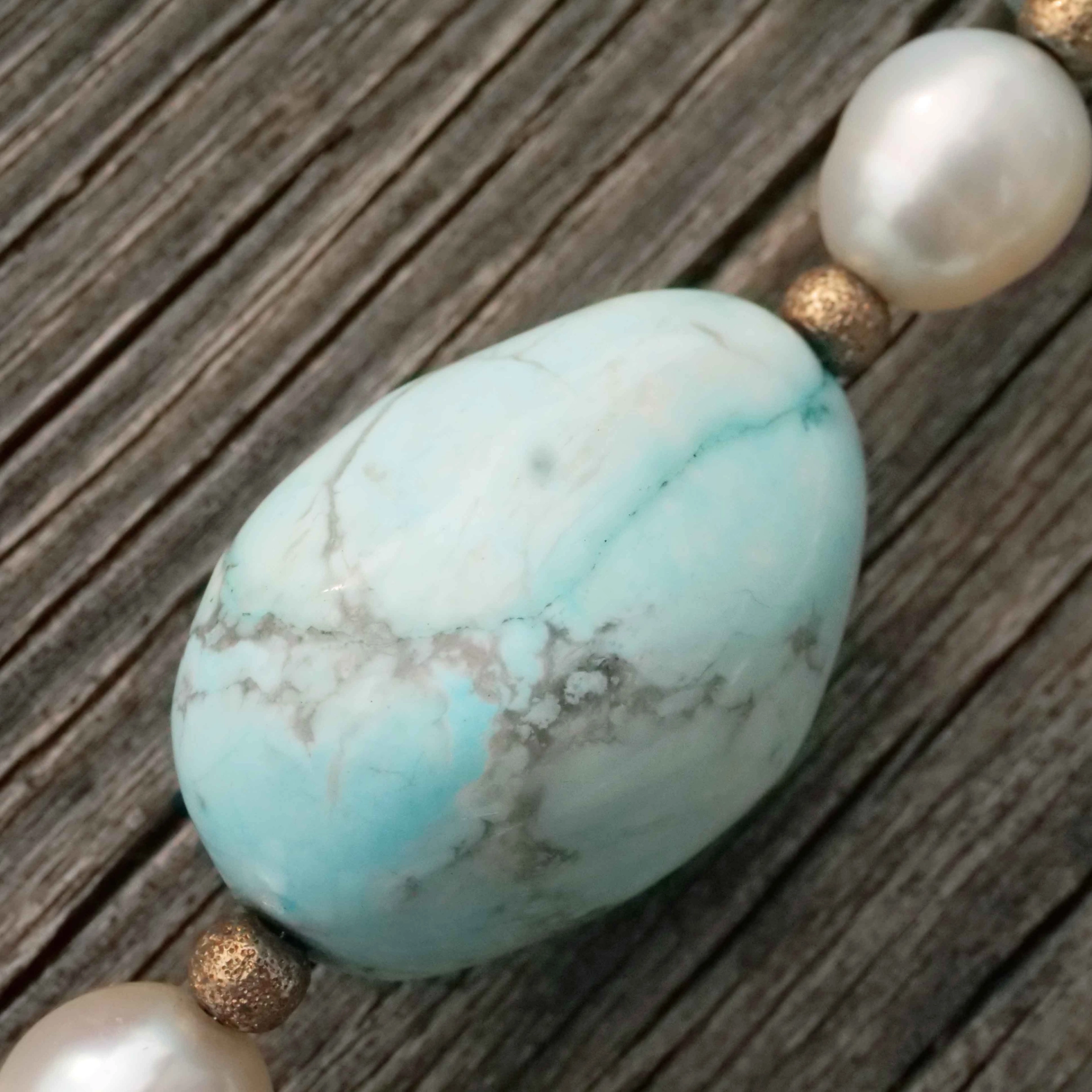Baroque Howlite Pearl Necklace in a turquoise-like color Summer Jewelry