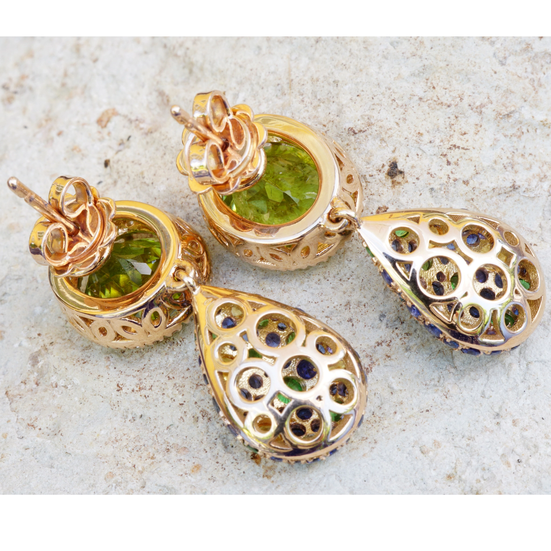 Peridot Saphire Diamond Earrings....18 kt Rose Gold....the most beautiful Color of the Day