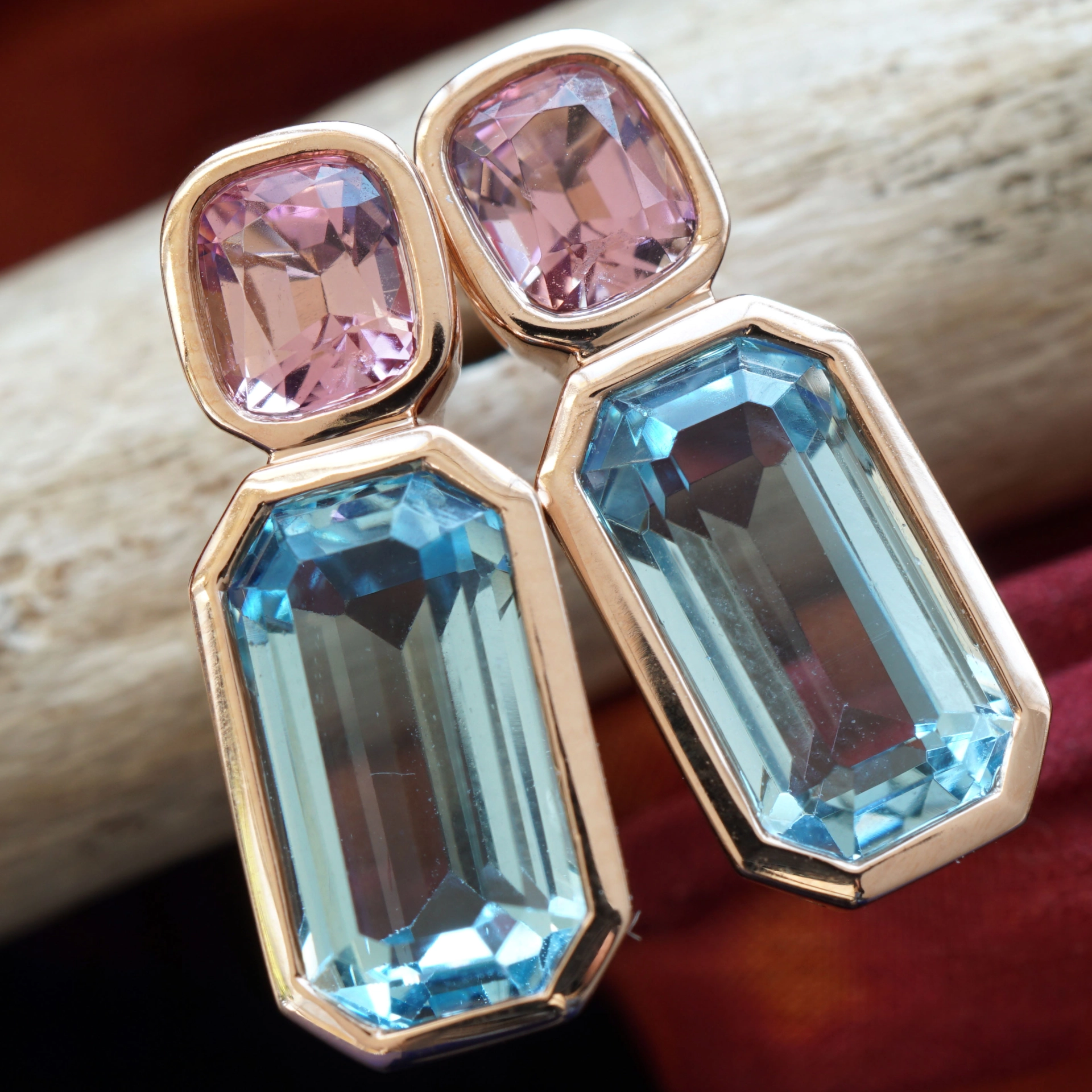 Aquamarine tourmaline ear studs AAA+ 750 rose gold ...beautyful life