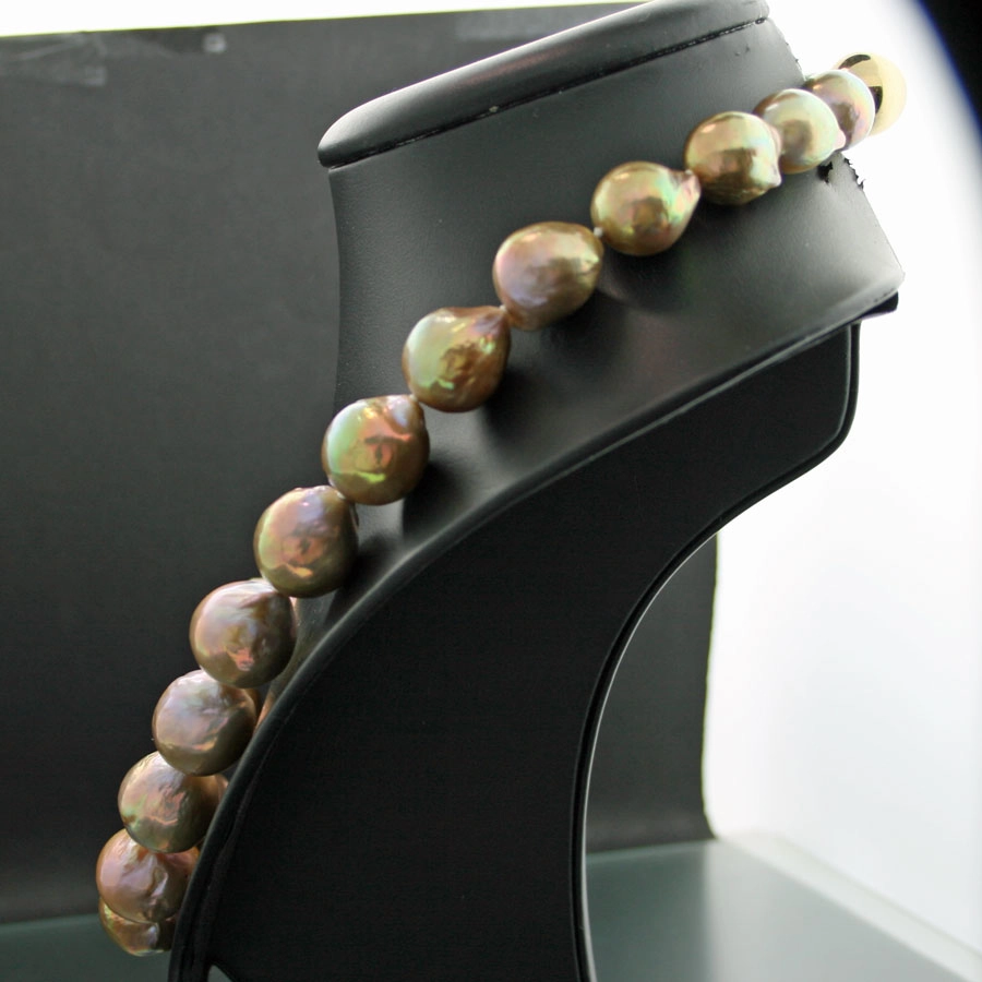 Barock Perl Collier 48 cm in gold und rose´farben 12-18 mm D. Natur