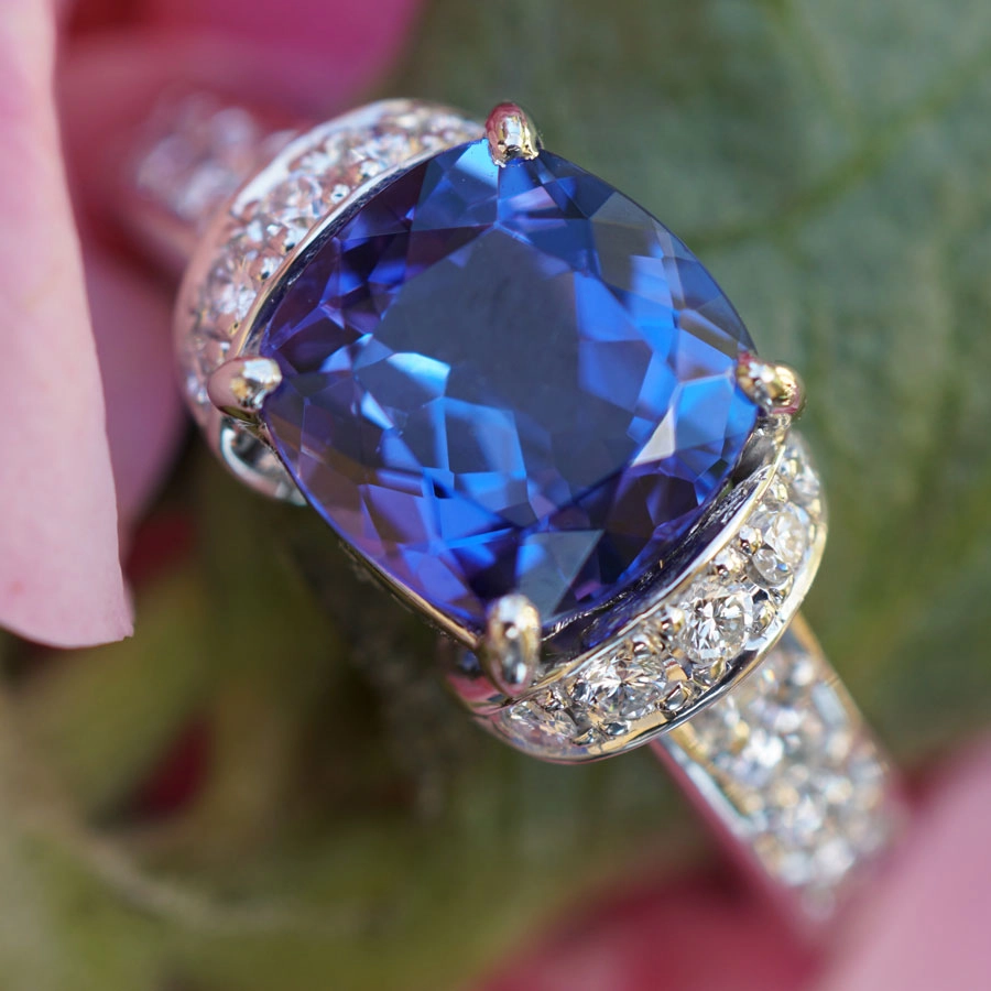 Tansanit Brillant Ring 900er Platin
