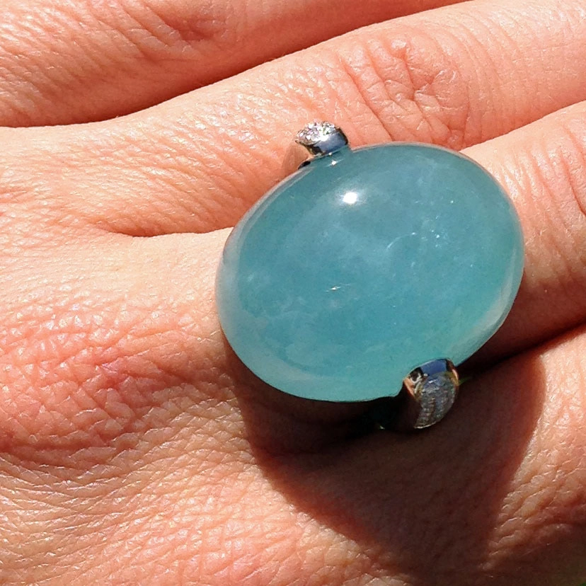 Aquamarin-Brillant-Ring, 750/-WG/-18 kt.